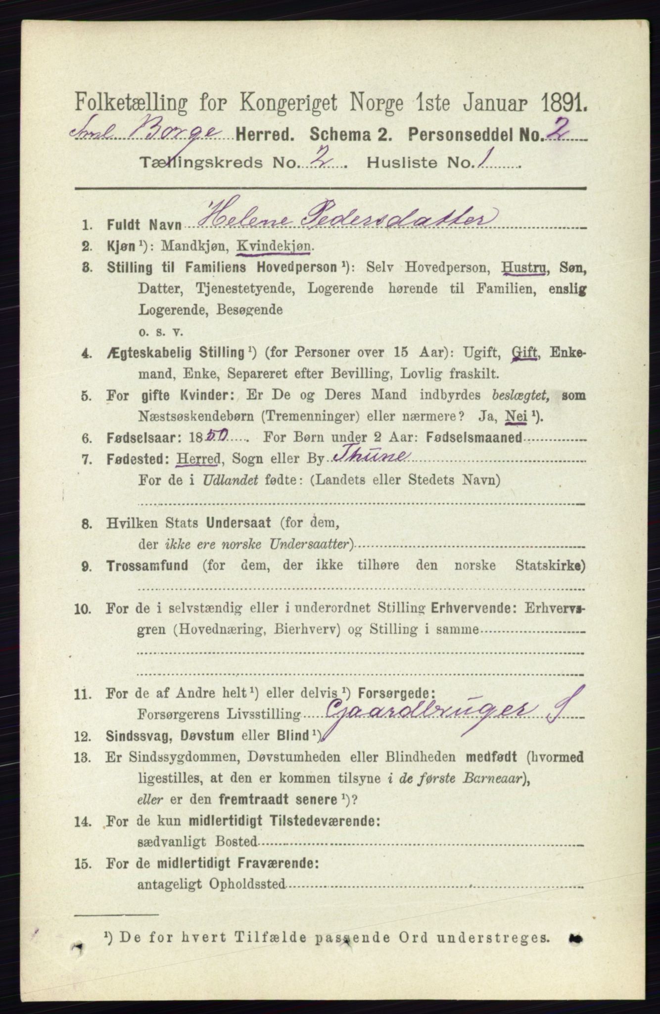 RA, 1891 census for 0113 Borge, 1891, p. 827
