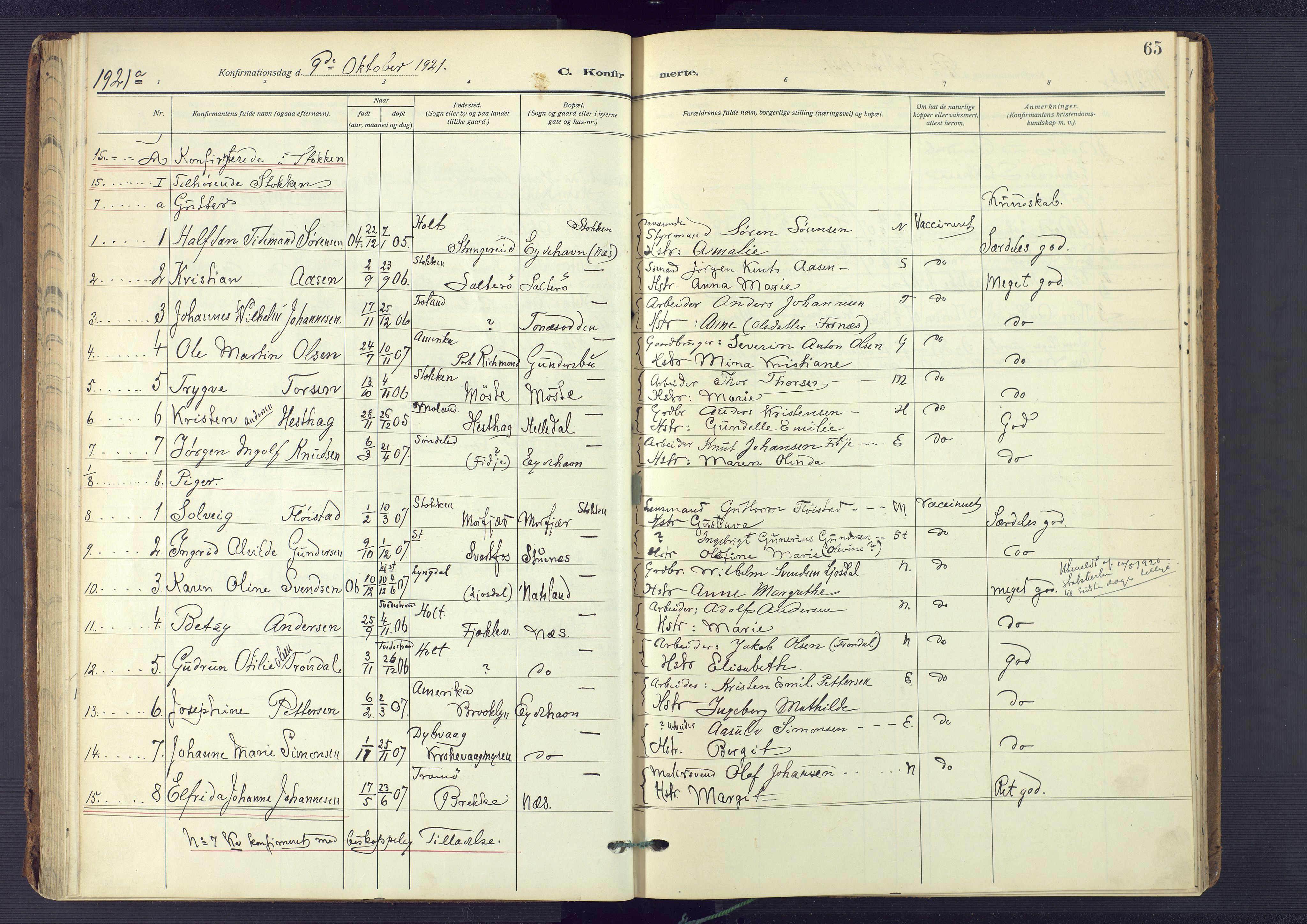 Austre Moland sokneprestkontor, SAK/1111-0001/F/Fa/Fab/L0003: Parish register (official) no. A 3, 1914-1927, p. 65
