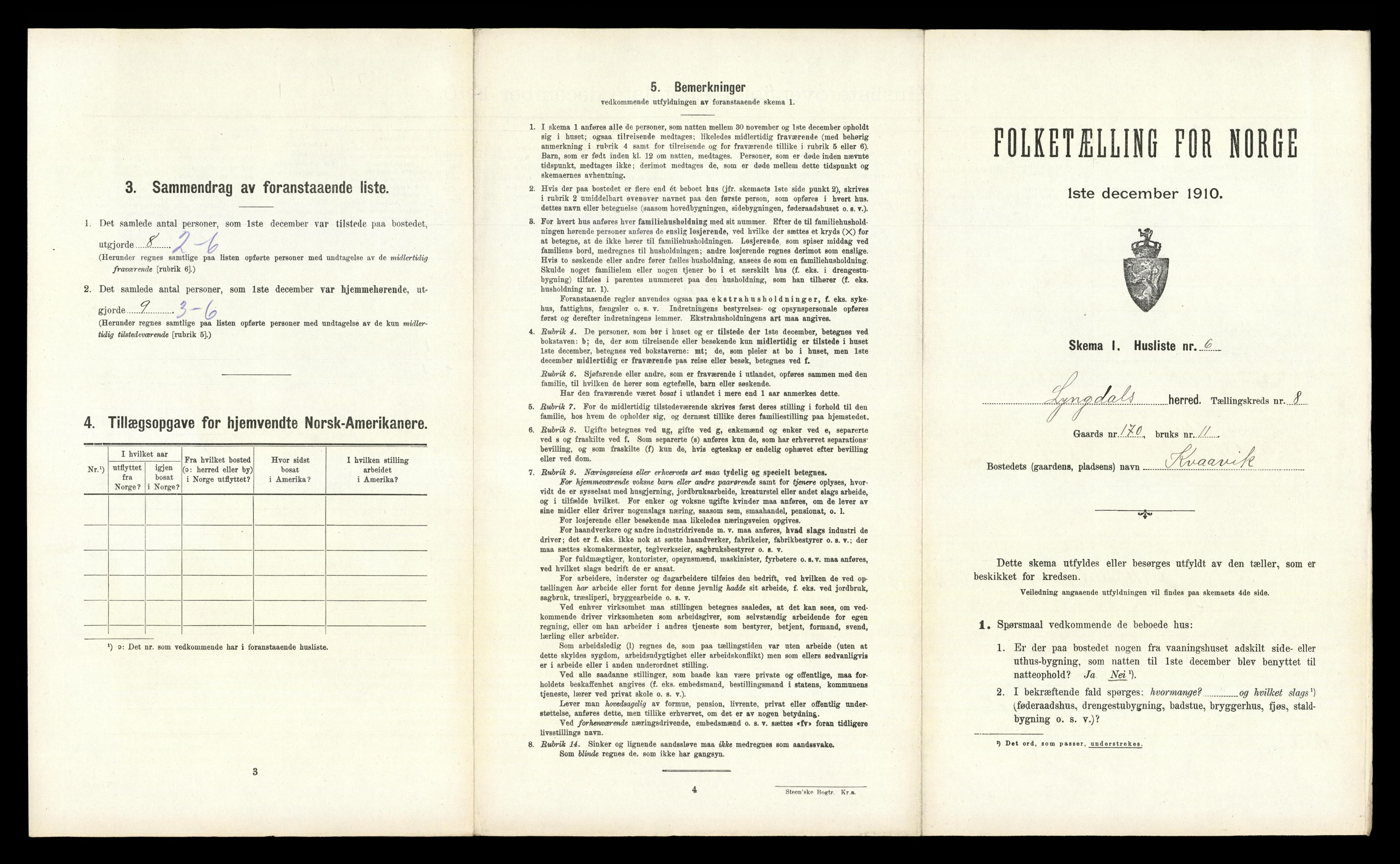 RA, 1910 census for Lyngdal, 1910, p. 1070