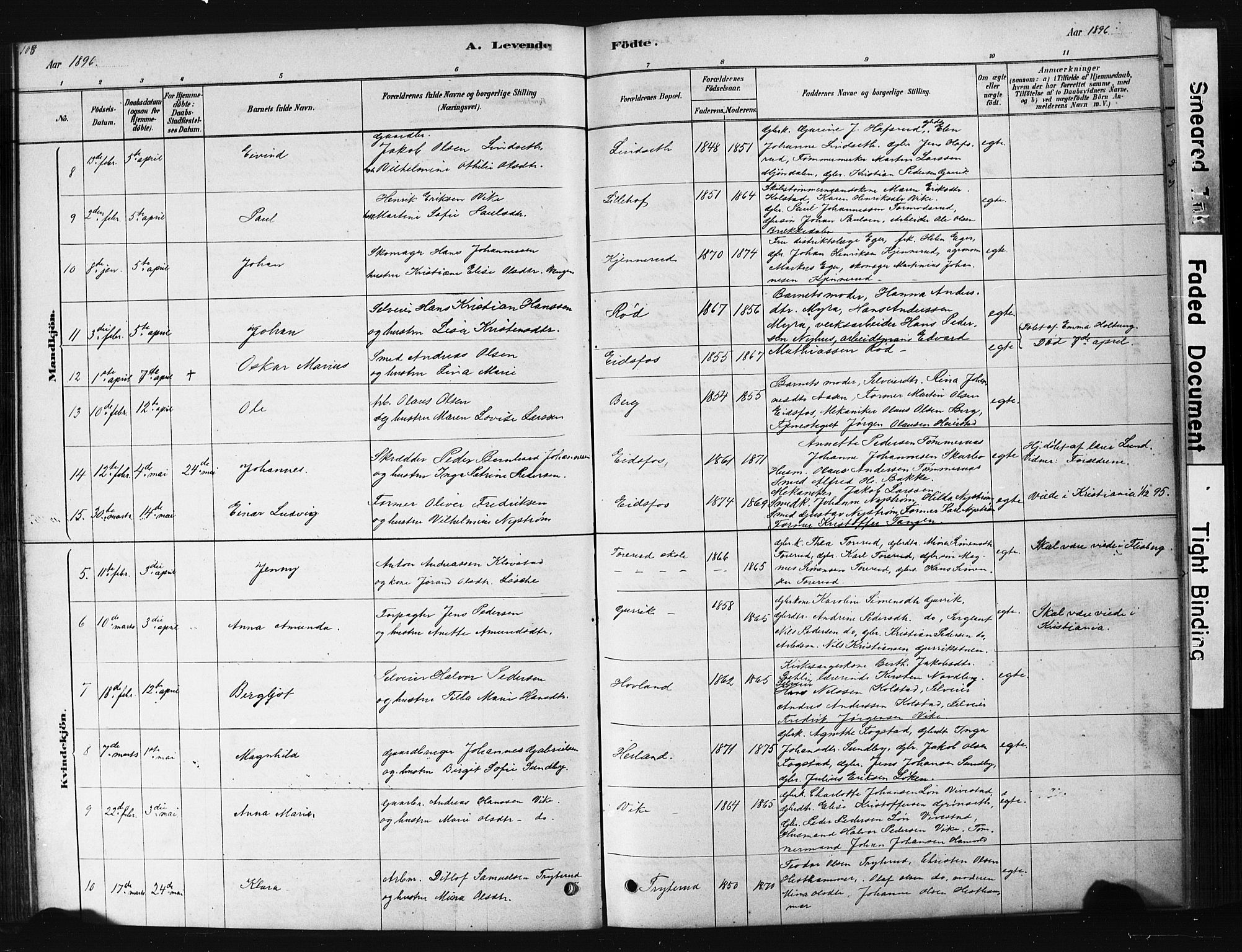 Hof kirkebøker, AV/SAKO-A-64/G/Ga/L0004: Parish register (copy) no. I 4, 1878-1930, p. 108