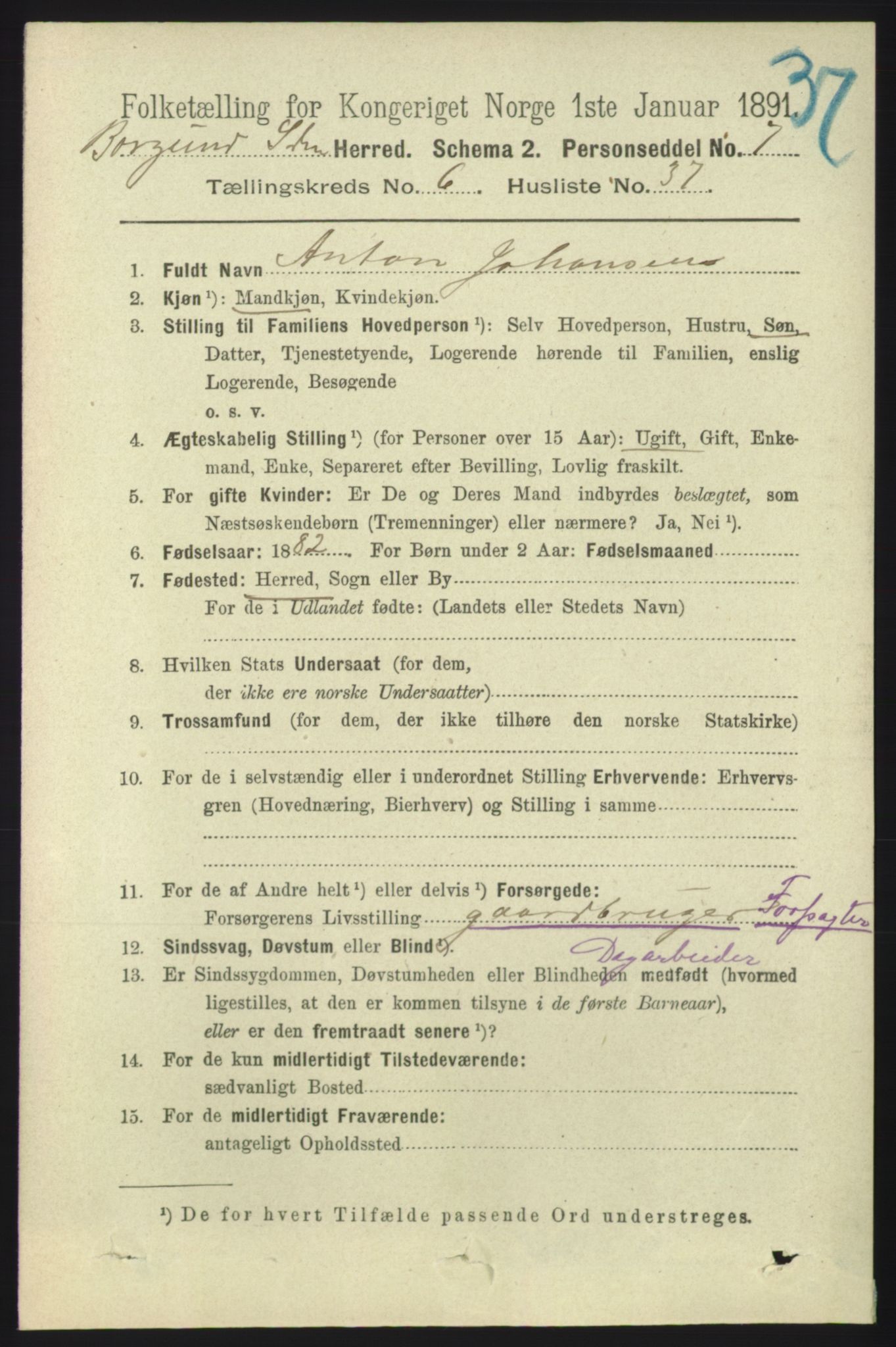 RA, 1891 census for 1531 Borgund, 1891, p. 1806