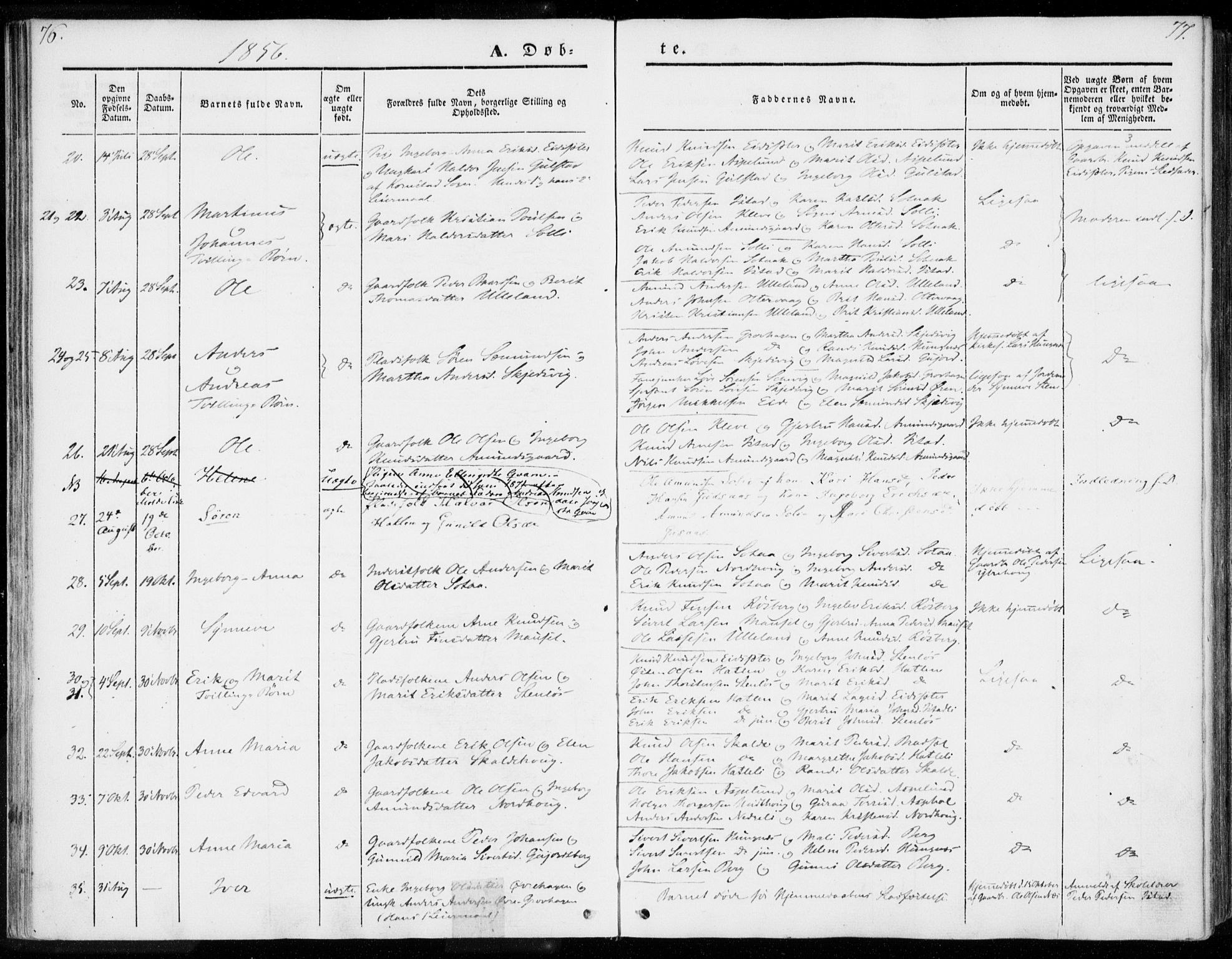 Ministerialprotokoller, klokkerbøker og fødselsregistre - Møre og Romsdal, AV/SAT-A-1454/557/L0680: Parish register (official) no. 557A02, 1843-1869, p. 76-77