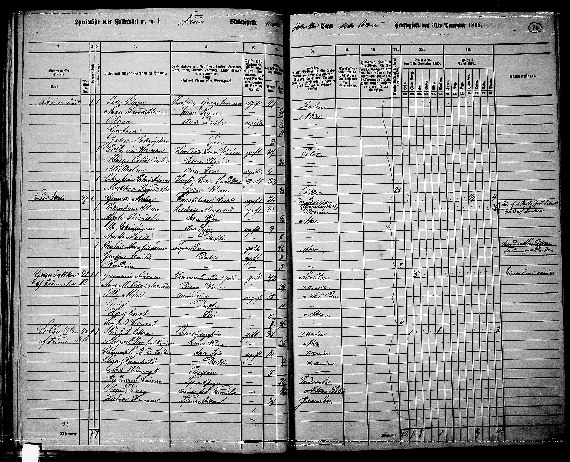 RA, 1865 census for Vestre Aker, 1865, p. 43