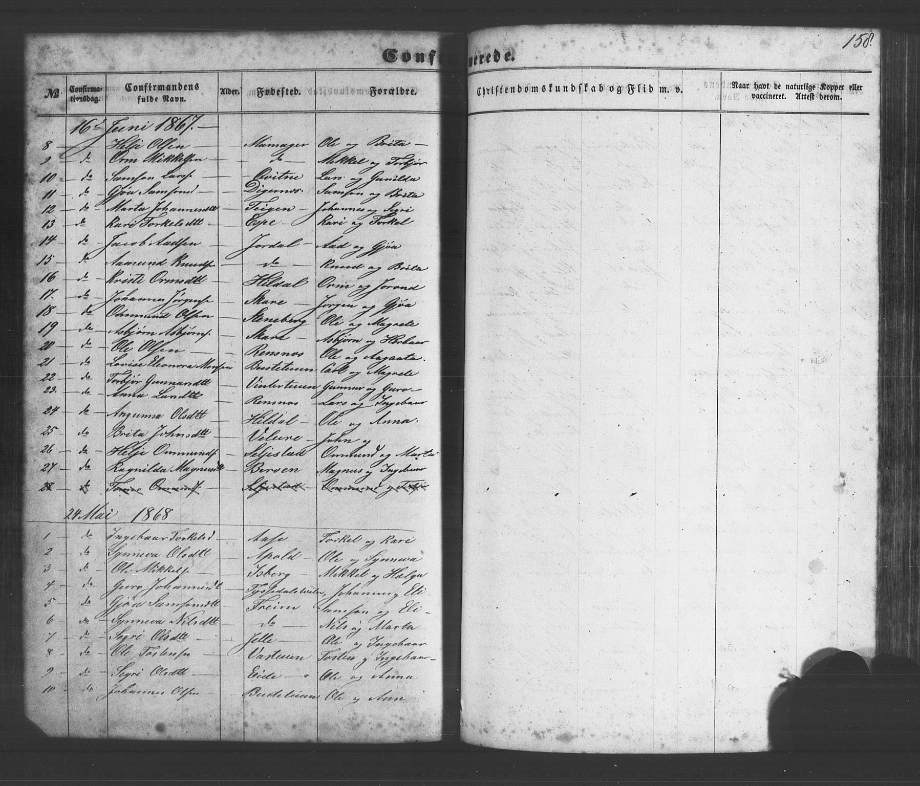 Odda Sokneprestembete, SAB/A-77201/H/Hab: Parish register (copy) no. A 4, 1858-1886, p. 158