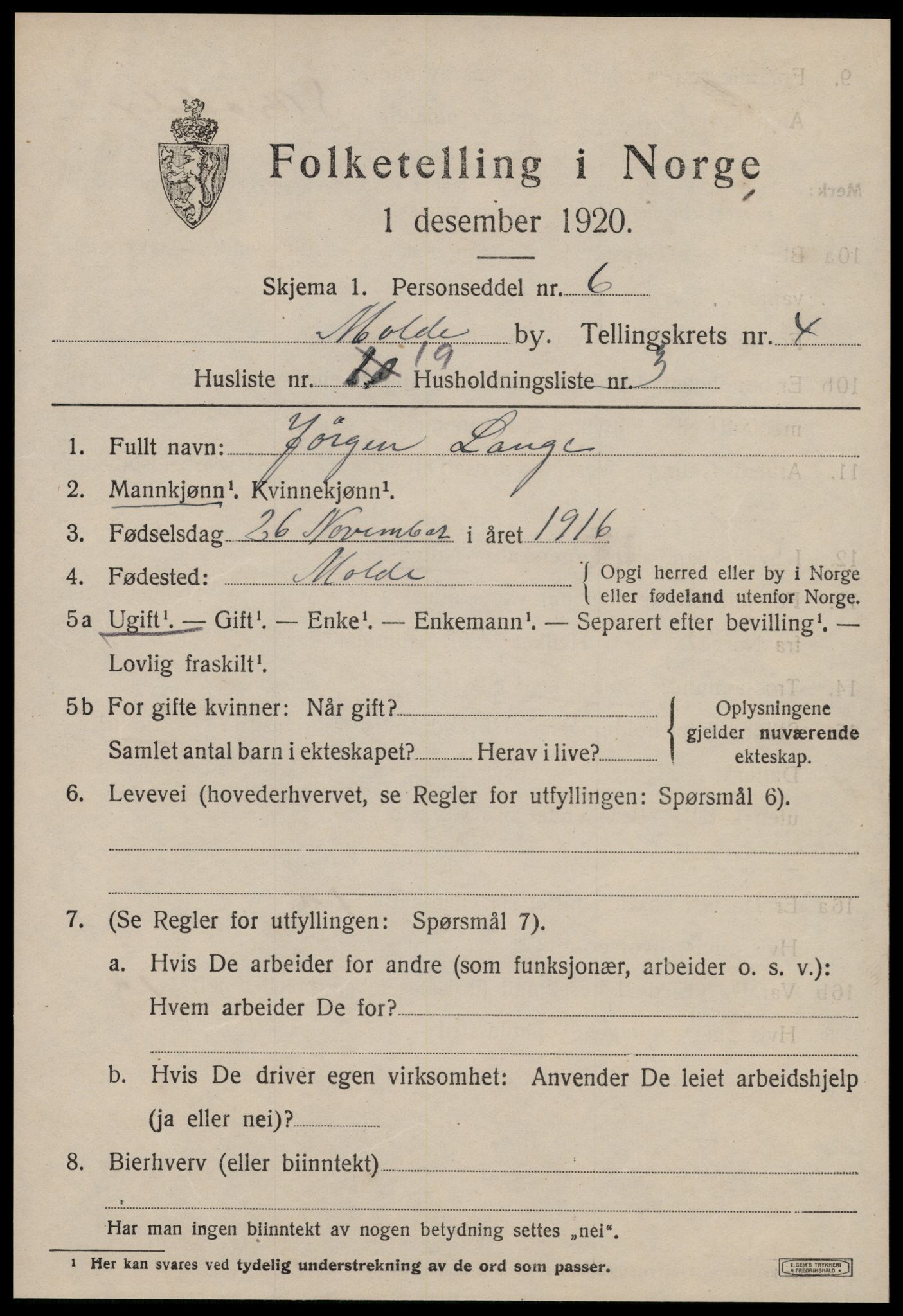 SAT, 1920 census for Molde, 1920, p. 5583