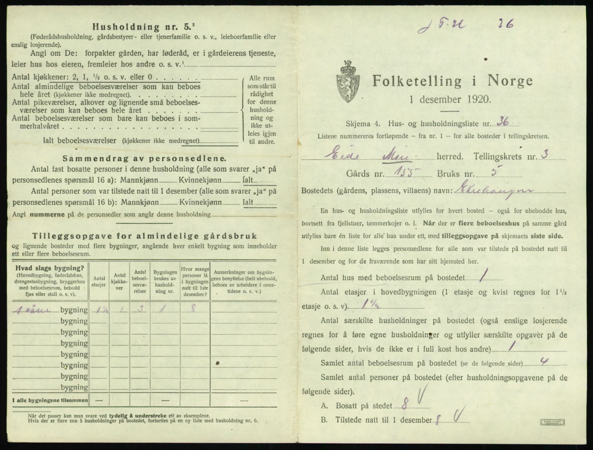 SAT, 1920 census for Eid (MR), 1920, p. 250