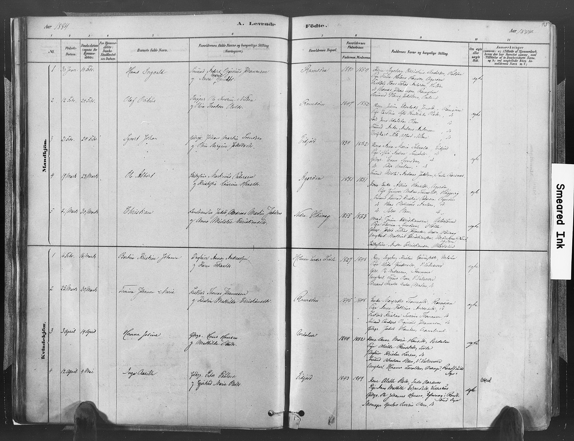 Høvåg sokneprestkontor, SAK/1111-0025/F/Fa/L0005: Parish register (official) no. A 5, 1878-1893, p. 43