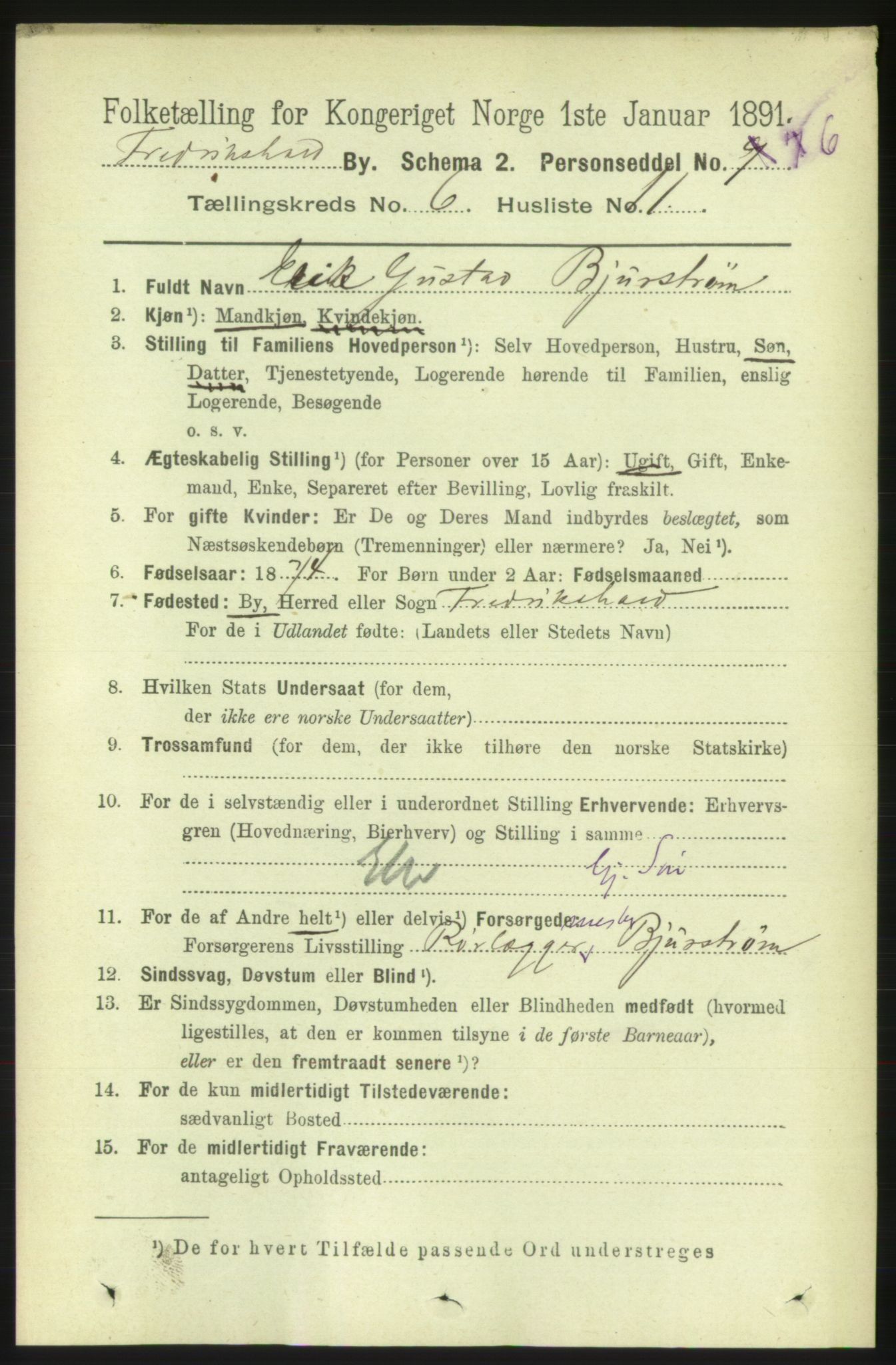 RA, 1891 census for 0101 Fredrikshald, 1891, p. 4667