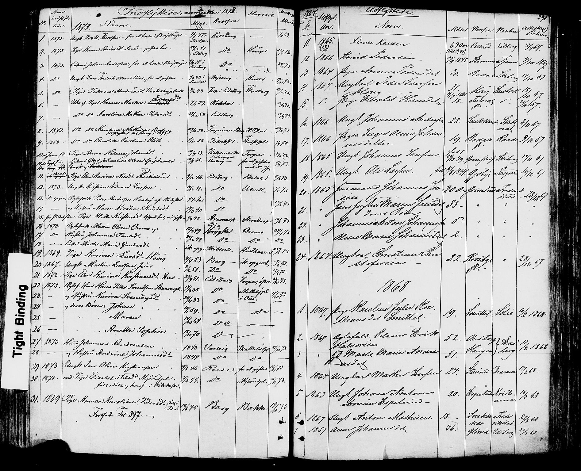Rakkestad prestekontor Kirkebøker, SAO/A-2008/F/Fa/L0011: Parish register (official) no. I 11, 1862-1877, p. 390