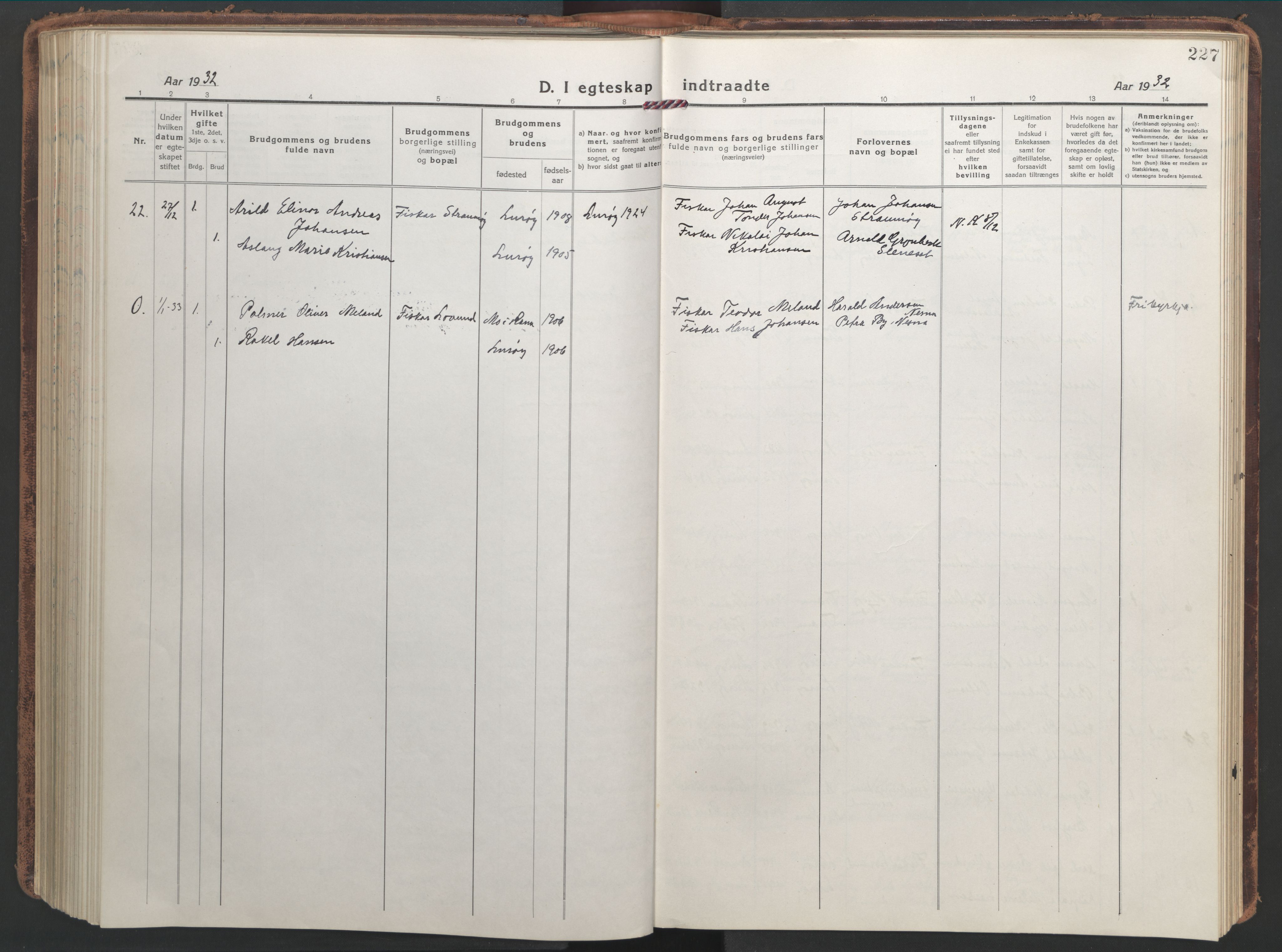 Ministerialprotokoller, klokkerbøker og fødselsregistre - Nordland, AV/SAT-A-1459/839/L0574: Parish register (copy) no. 839C04, 1918-1950, p. 227