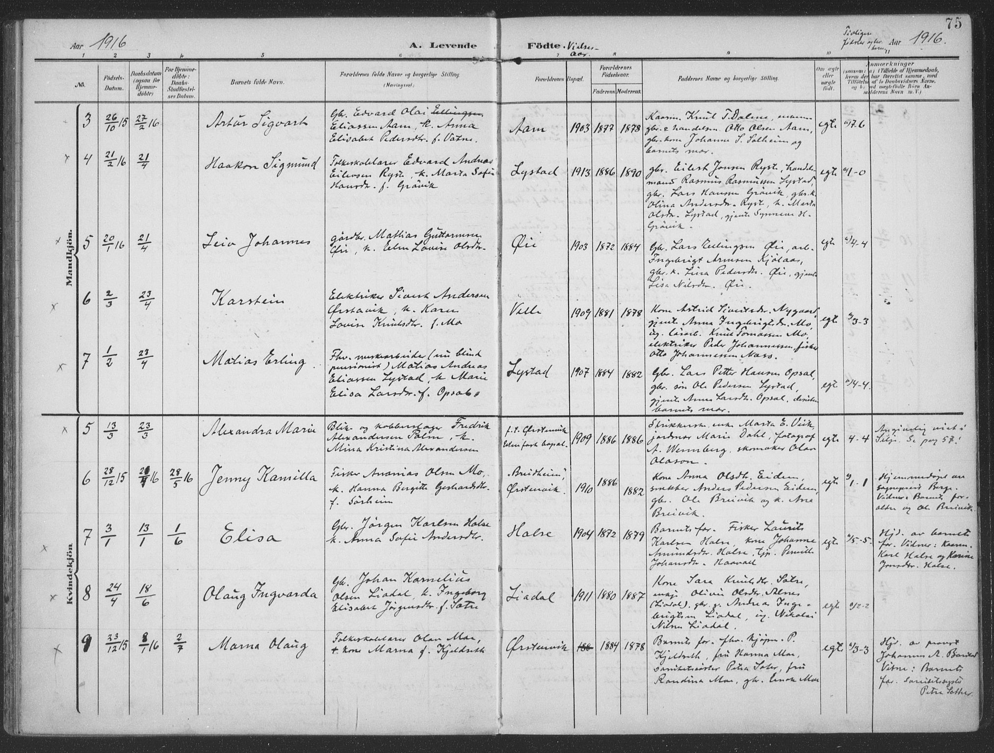 Ministerialprotokoller, klokkerbøker og fødselsregistre - Møre og Romsdal, SAT/A-1454/513/L0178: Parish register (official) no. 513A05, 1906-1919, p. 75