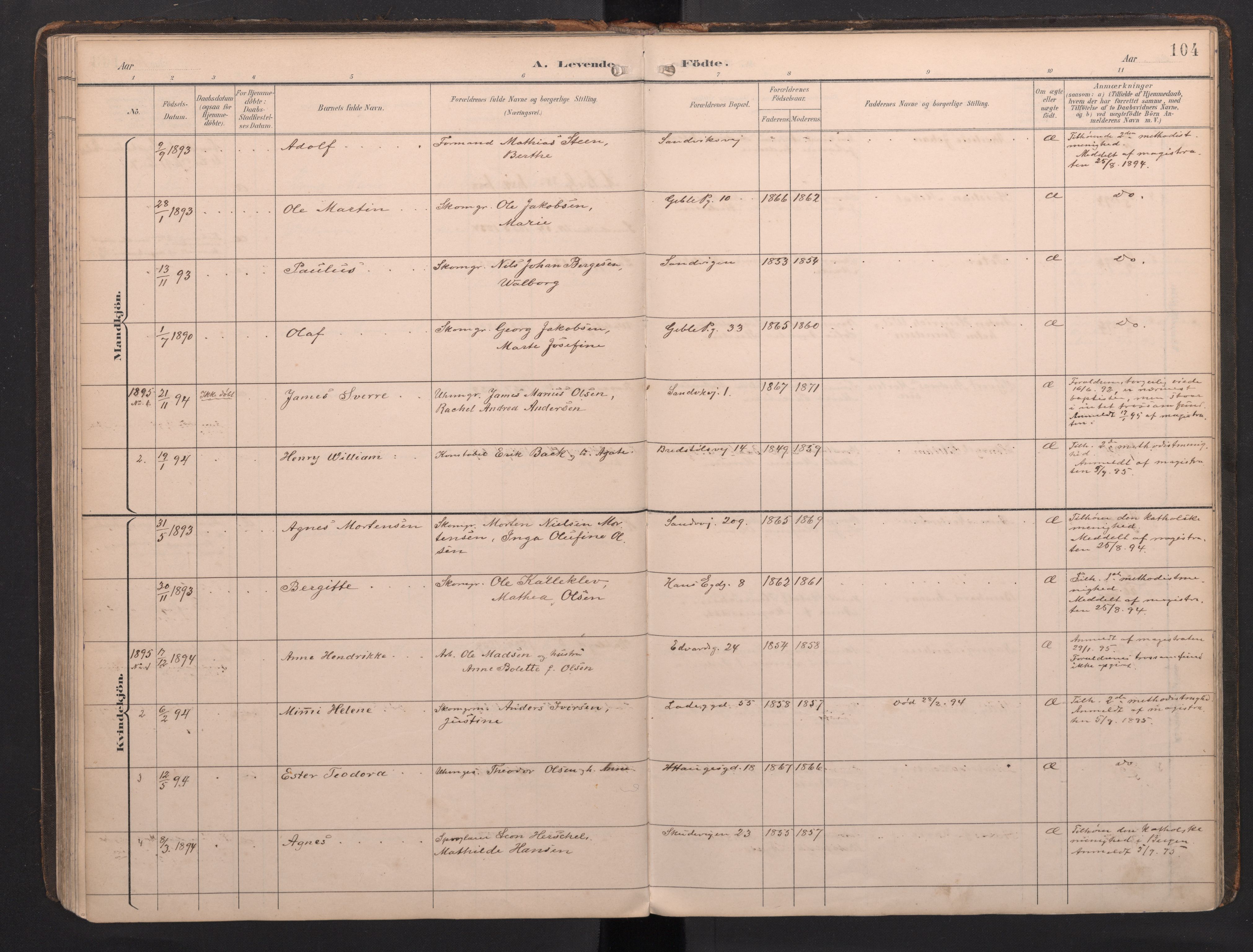 Sandviken Sokneprestembete, AV/SAB-A-77601/H/Ha: Parish register (official) no. G 1, 1892-2002, p. 104