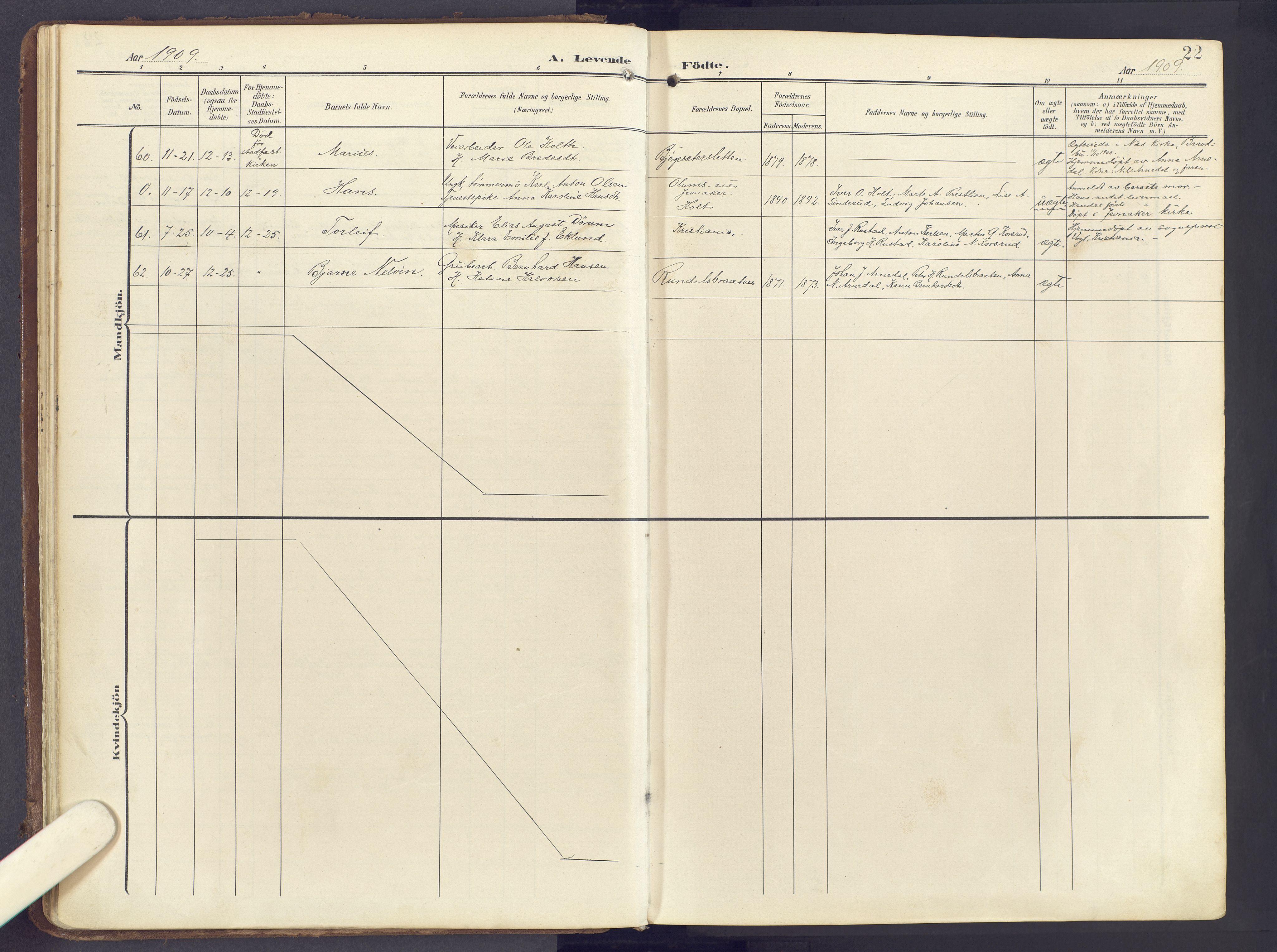 Lunner prestekontor, AV/SAH-PREST-118/H/Ha/Haa/L0001: Parish register (official) no. 1, 1907-1922, p. 22