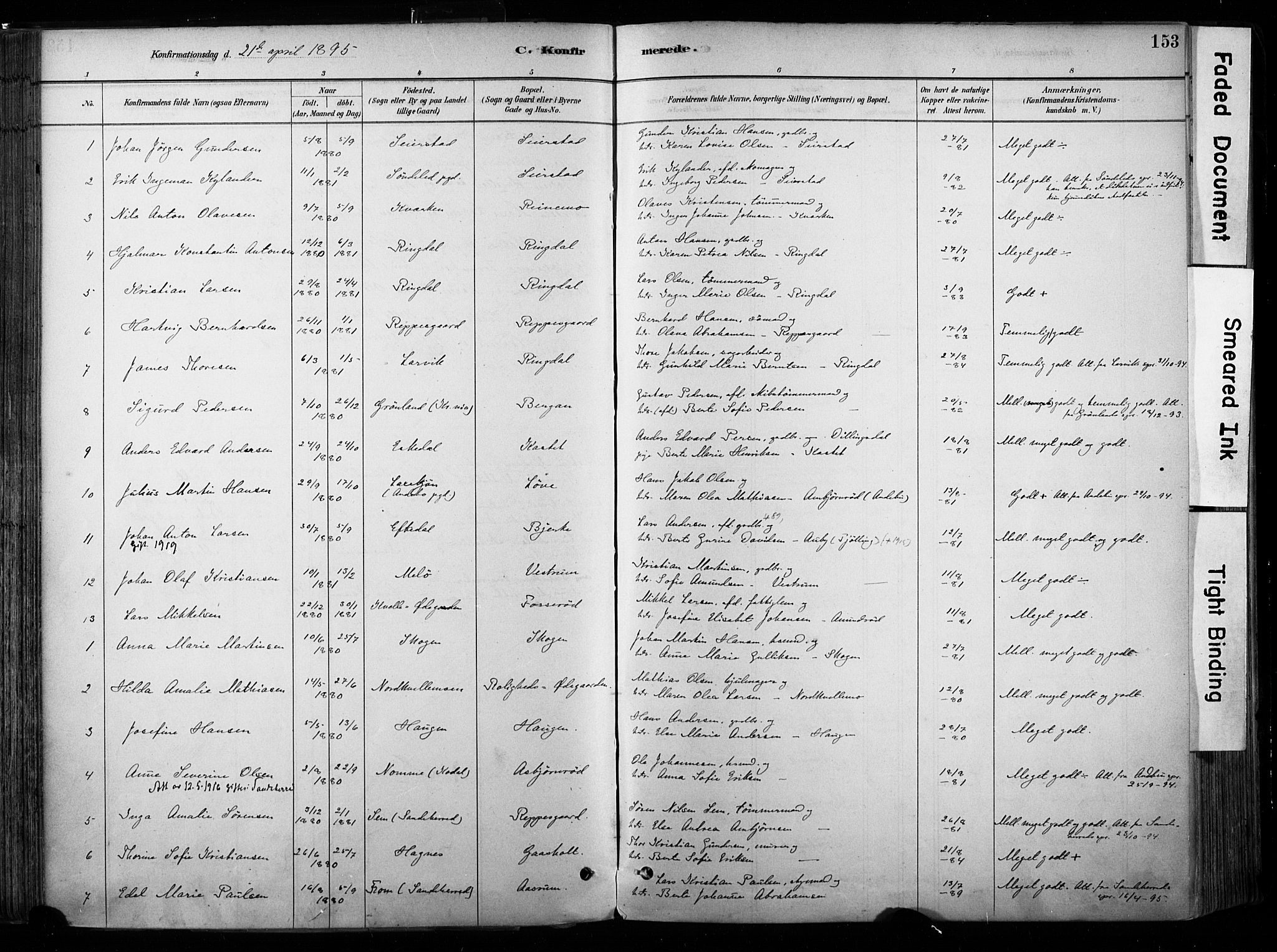 Hedrum kirkebøker, SAKO/A-344/F/Fa/L0009: Parish register (official) no. I 9, 1881-1903, p. 153