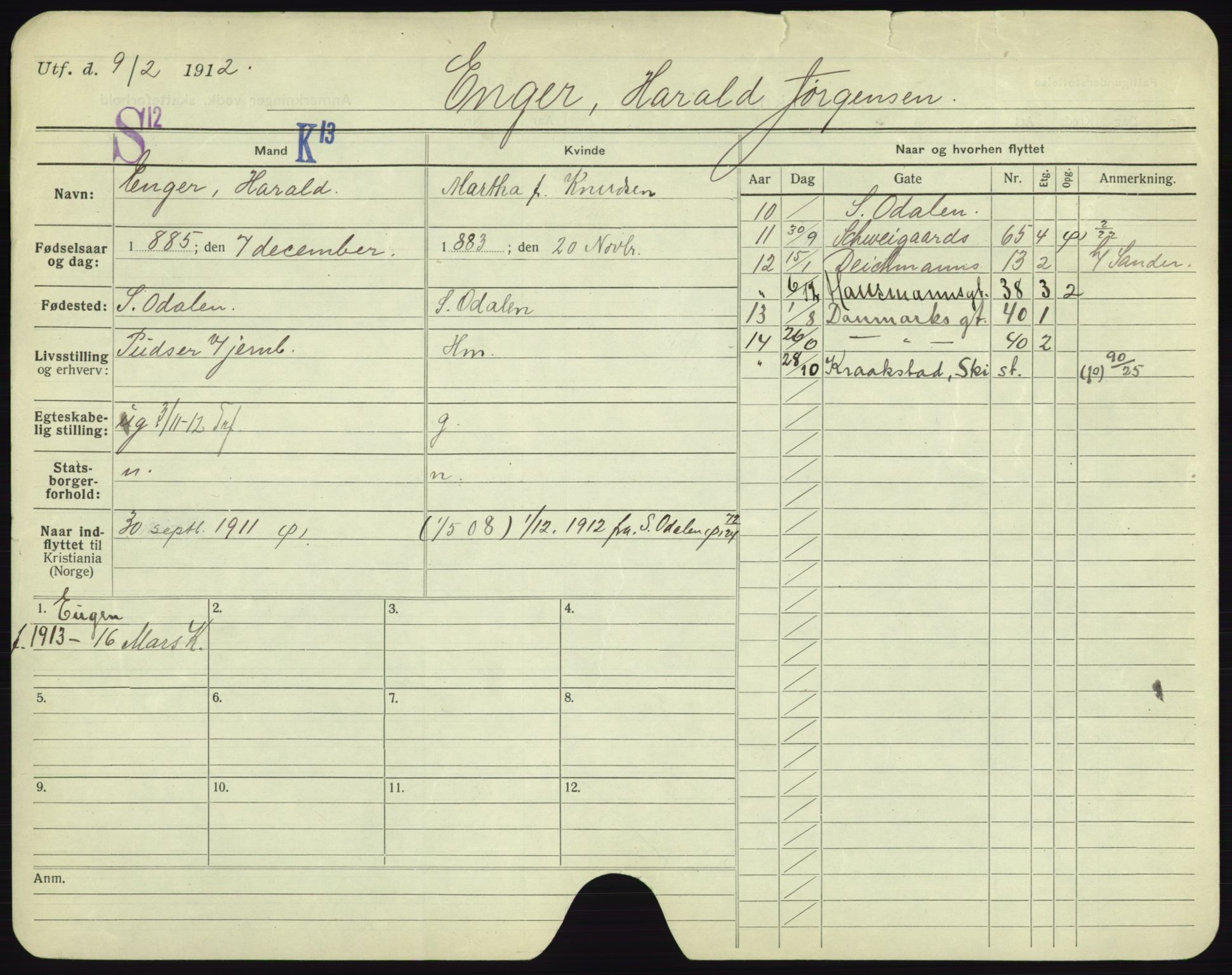 Oslo folkeregister, Registerkort, AV/SAO-A-11715/F/Fa/Fac/L0002: Menn, 1906-1914, p. 995a