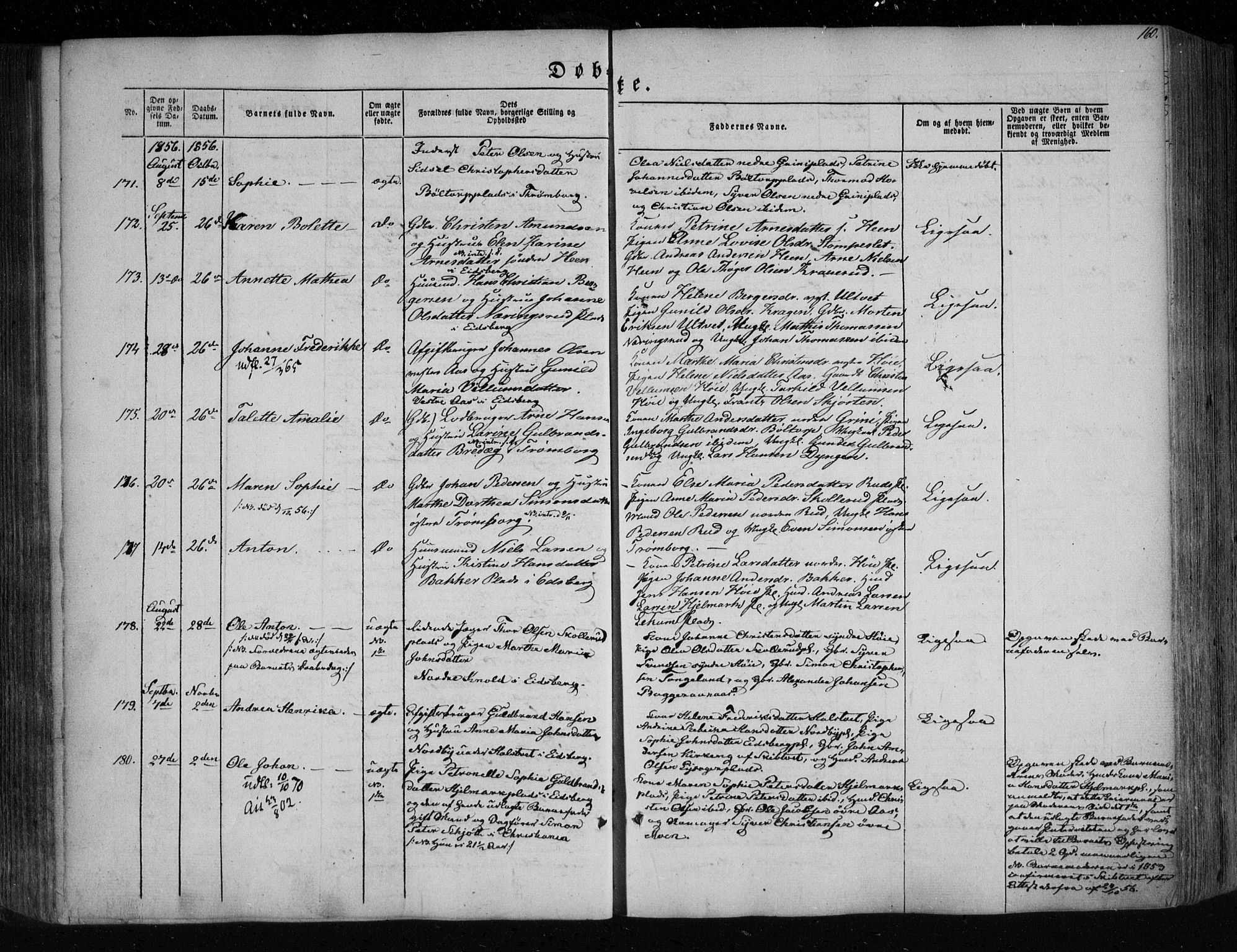 Eidsberg prestekontor Kirkebøker, SAO/A-10905/F/Fa/L0009: Parish register (official) no. I 9, 1849-1856, p. 160