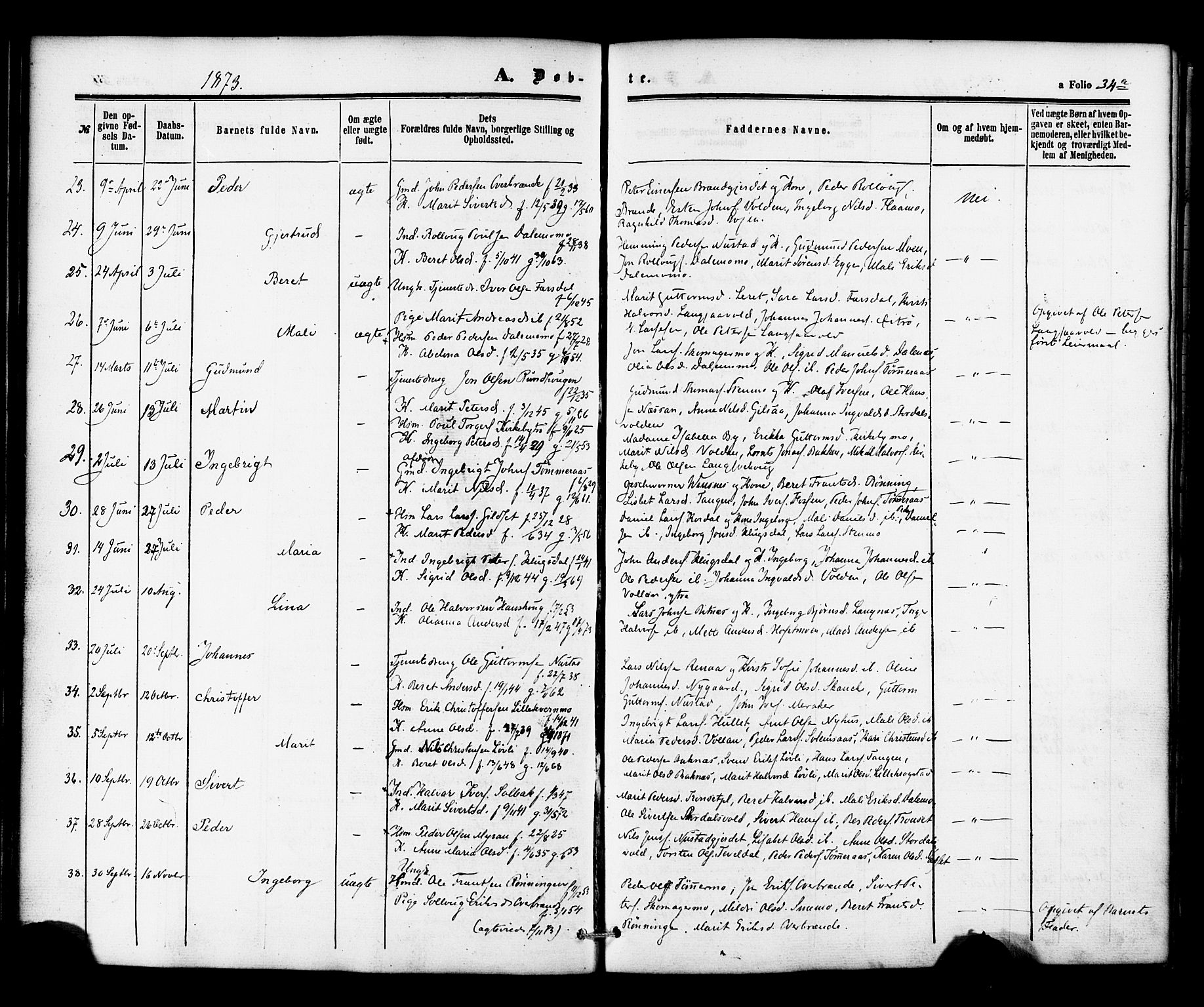Ministerialprotokoller, klokkerbøker og fødselsregistre - Nord-Trøndelag, SAT/A-1458/706/L0041: Parish register (official) no. 706A02, 1862-1877, p. 34a