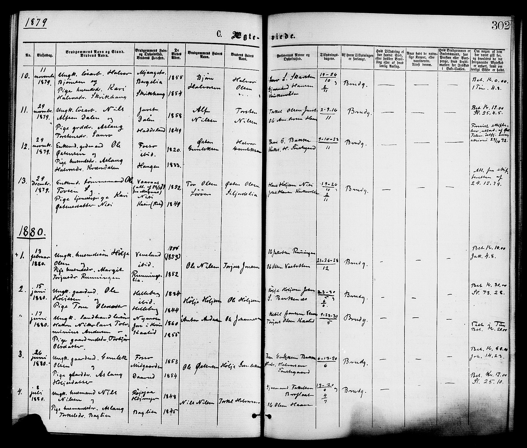 Gransherad kirkebøker, SAKO/A-267/F/Fa/L0004: Parish register (official) no. I 4, 1871-1886, p. 302