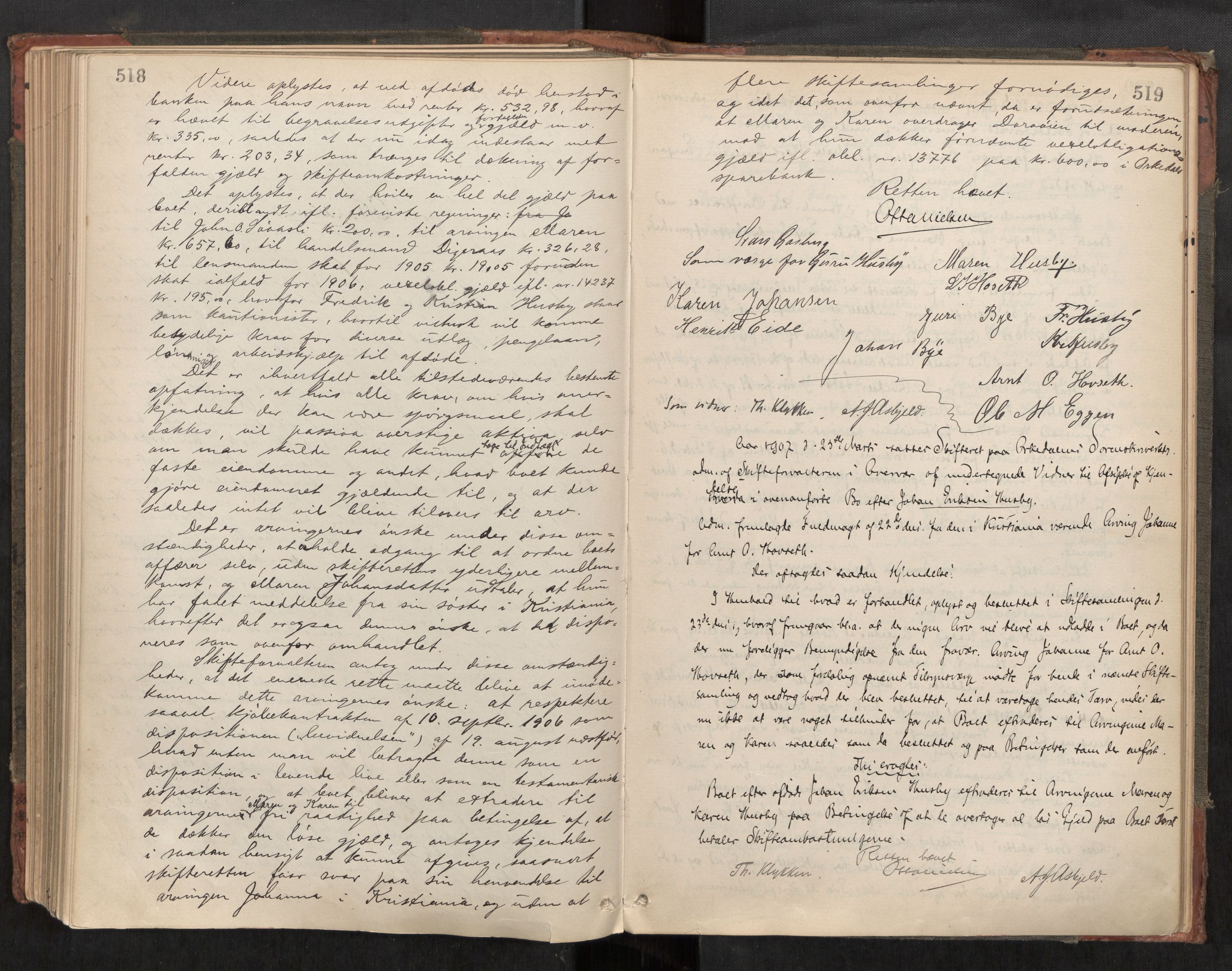 Orkdal sorenskriveri, AV/SAT-A-4169/1/3/3B/L0010: Skiftebehandlingsprotokoll, 1896-1910, p. 518-519