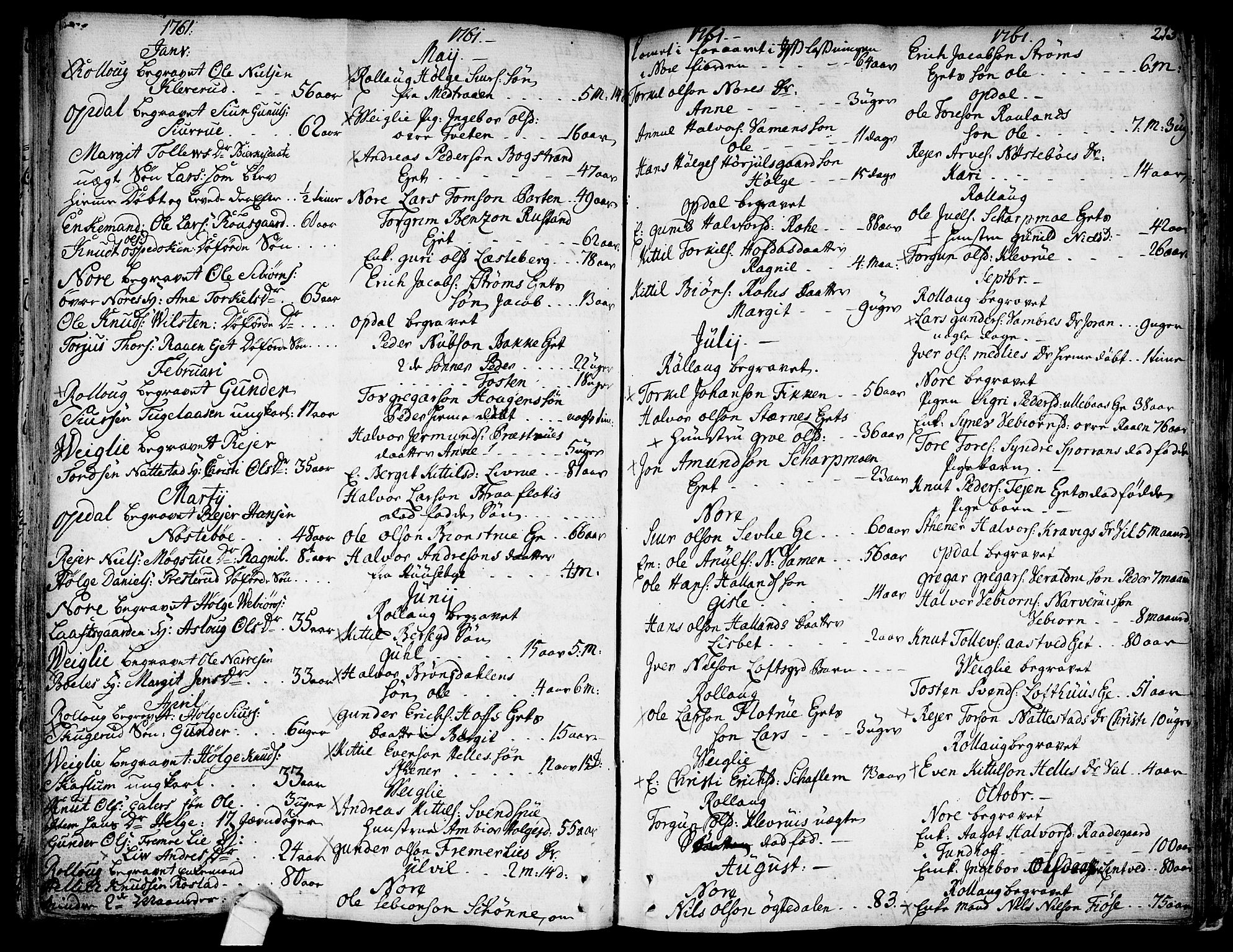 Rollag kirkebøker, SAKO/A-240/F/Fa/L0003: Parish register (official) no. I 3, 1743-1778, p. 213