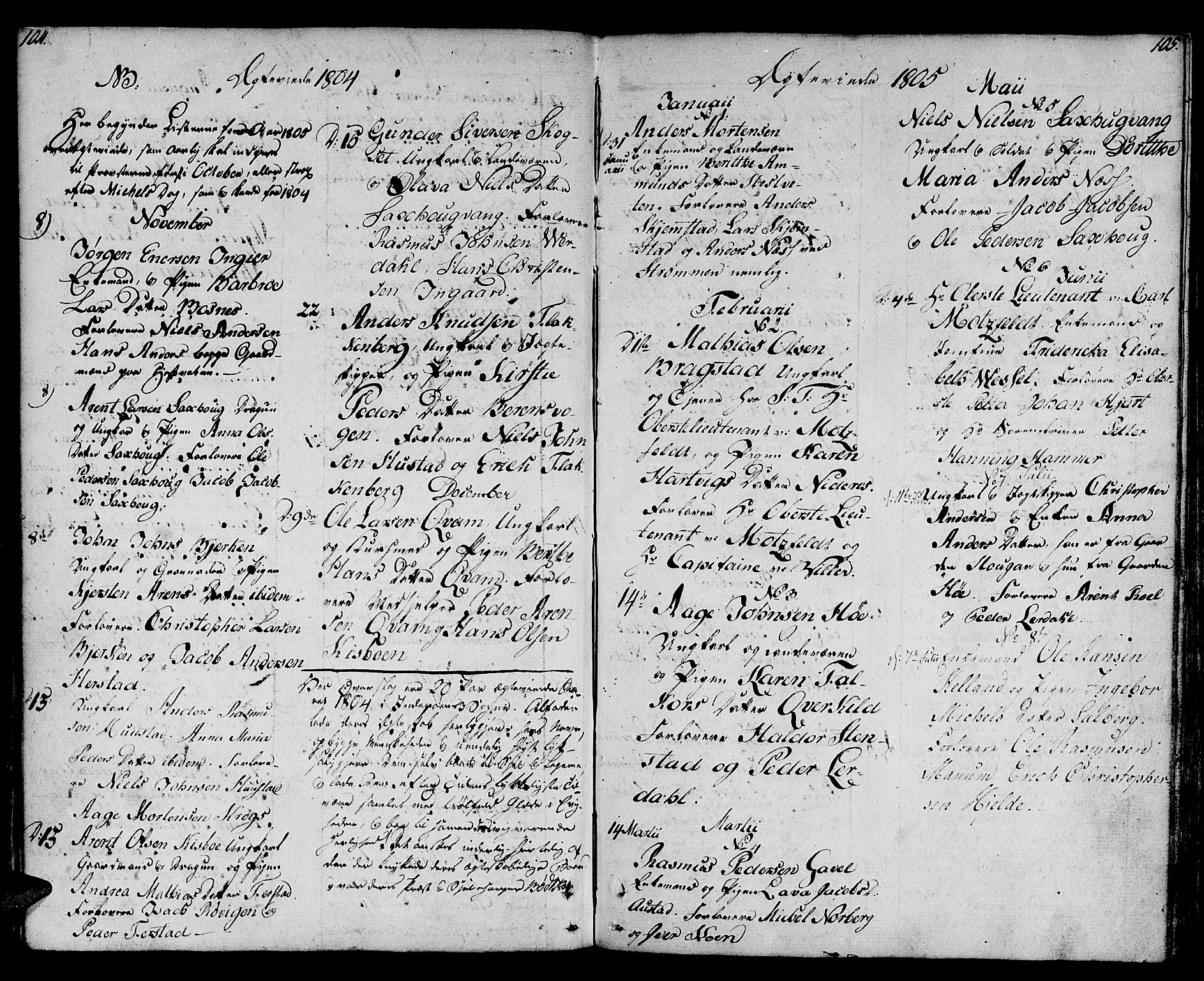Ministerialprotokoller, klokkerbøker og fødselsregistre - Nord-Trøndelag, SAT/A-1458/730/L0274: Parish register (official) no. 730A03, 1802-1816, p. 104-105