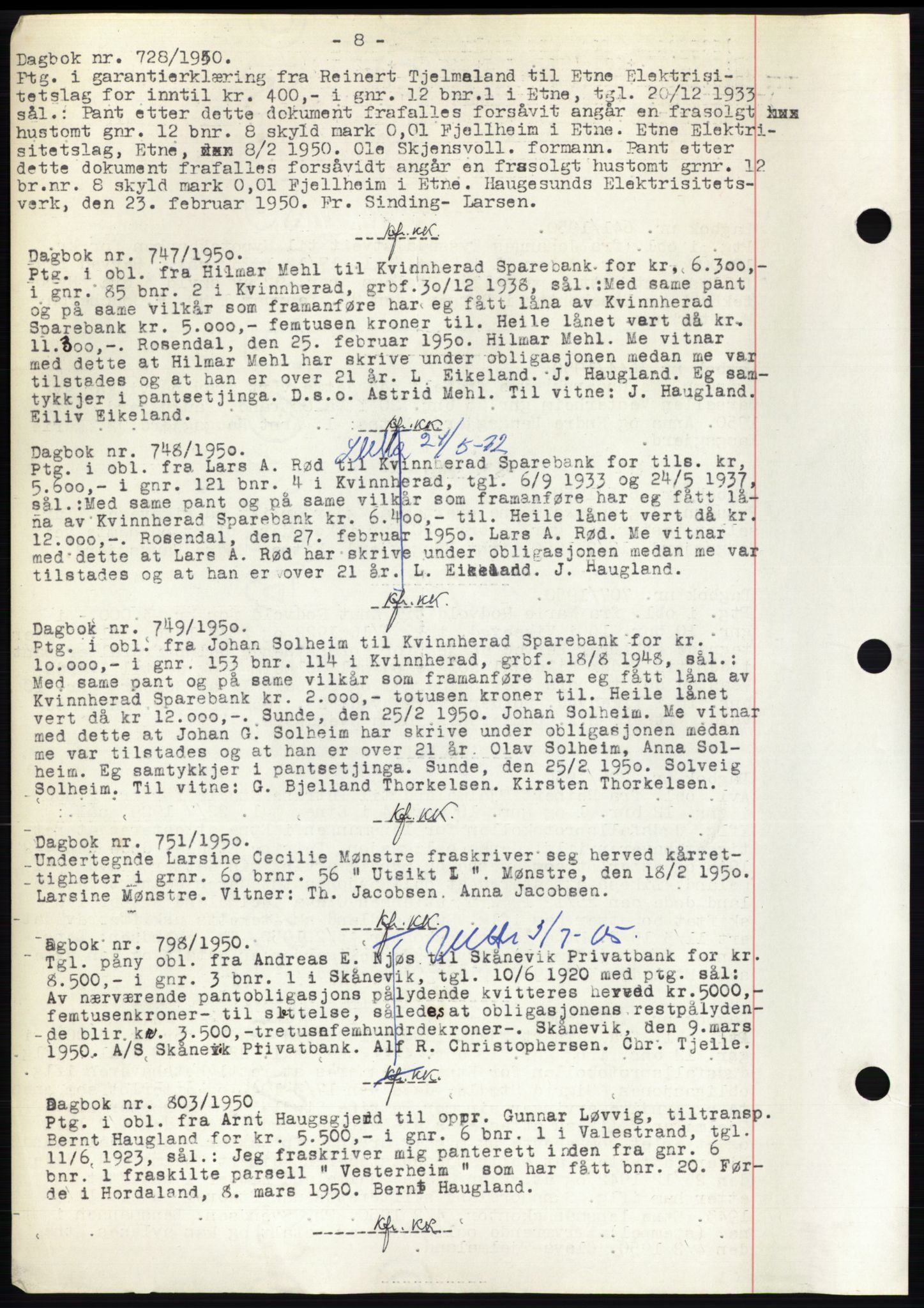 Sunnhordland sorenskrivar, AV/SAB-A-2401: Mortgage book no. B75-79, 1948-1950, Diary no: : 728/1950