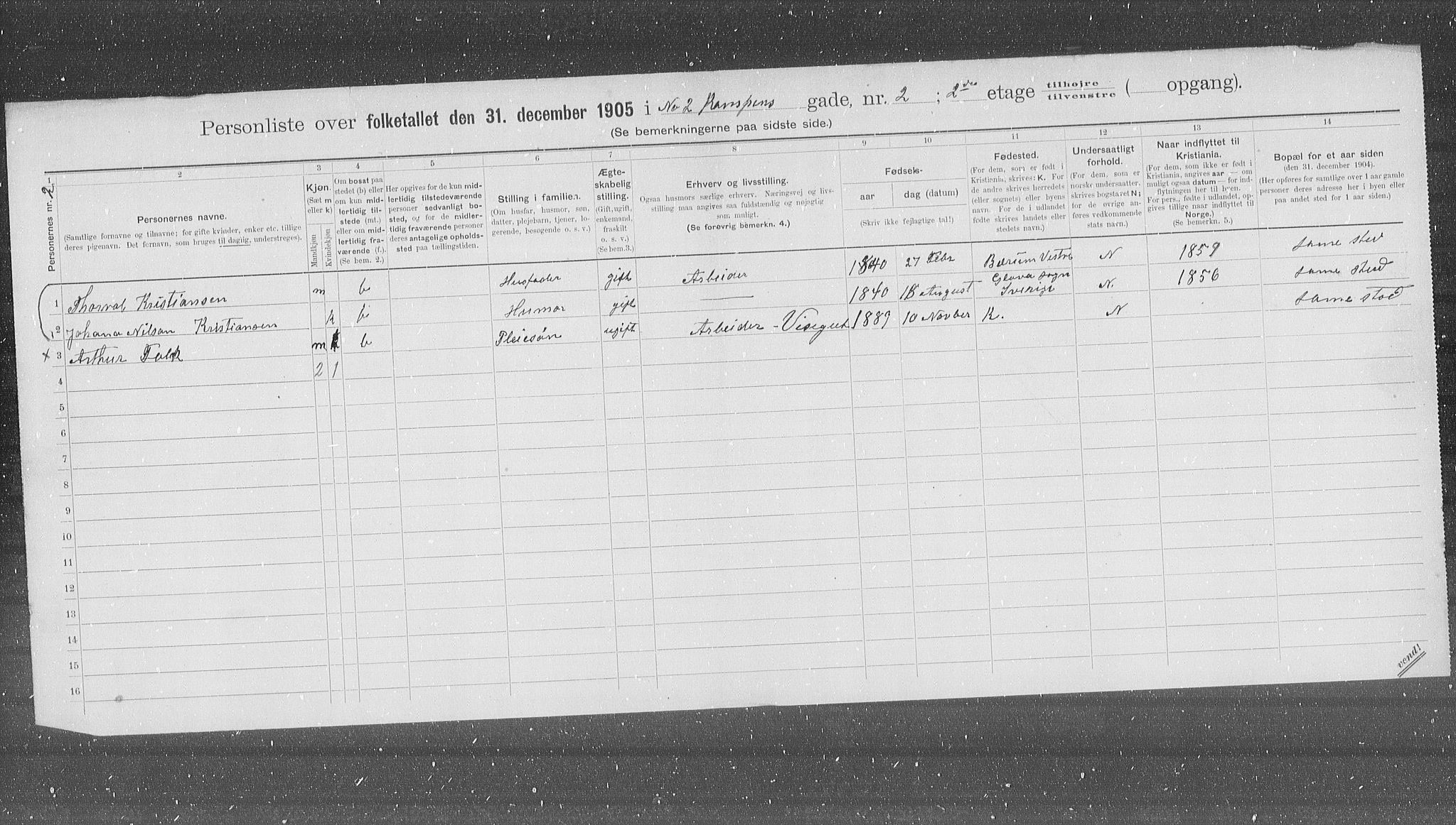 OBA, Municipal Census 1905 for Kristiania, 1905, p. 25063