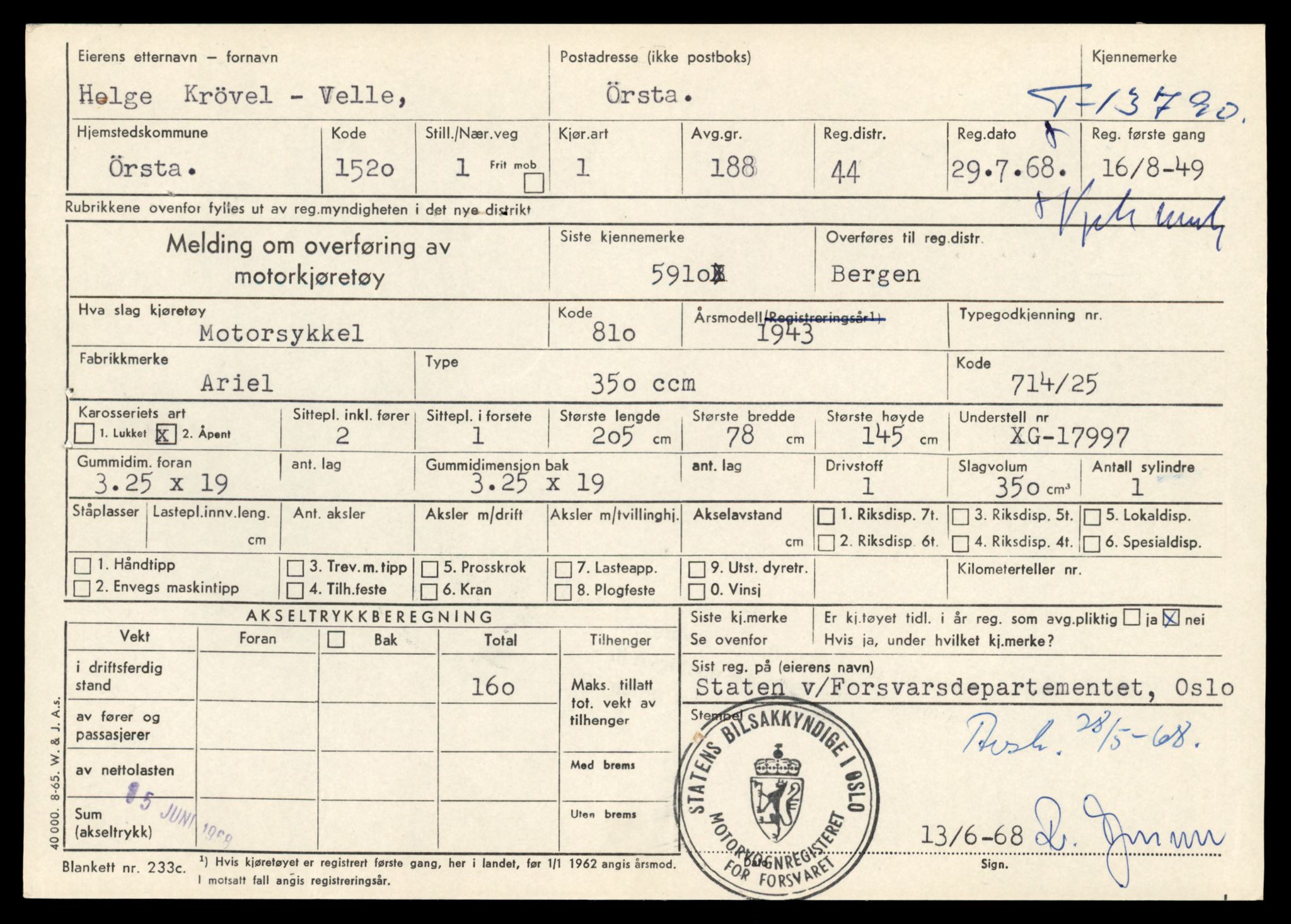 Møre og Romsdal vegkontor - Ålesund trafikkstasjon, AV/SAT-A-4099/F/Fe/L0041: Registreringskort for kjøretøy T 13710 - T 13905, 1927-1998, p. 1405