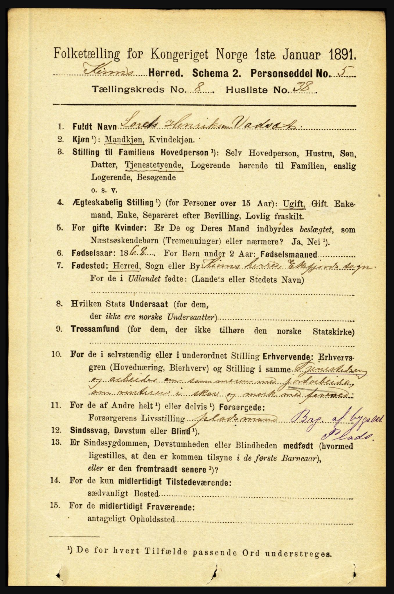 RA, 1891 census for 1437 Kinn, 1891, p. 3352
