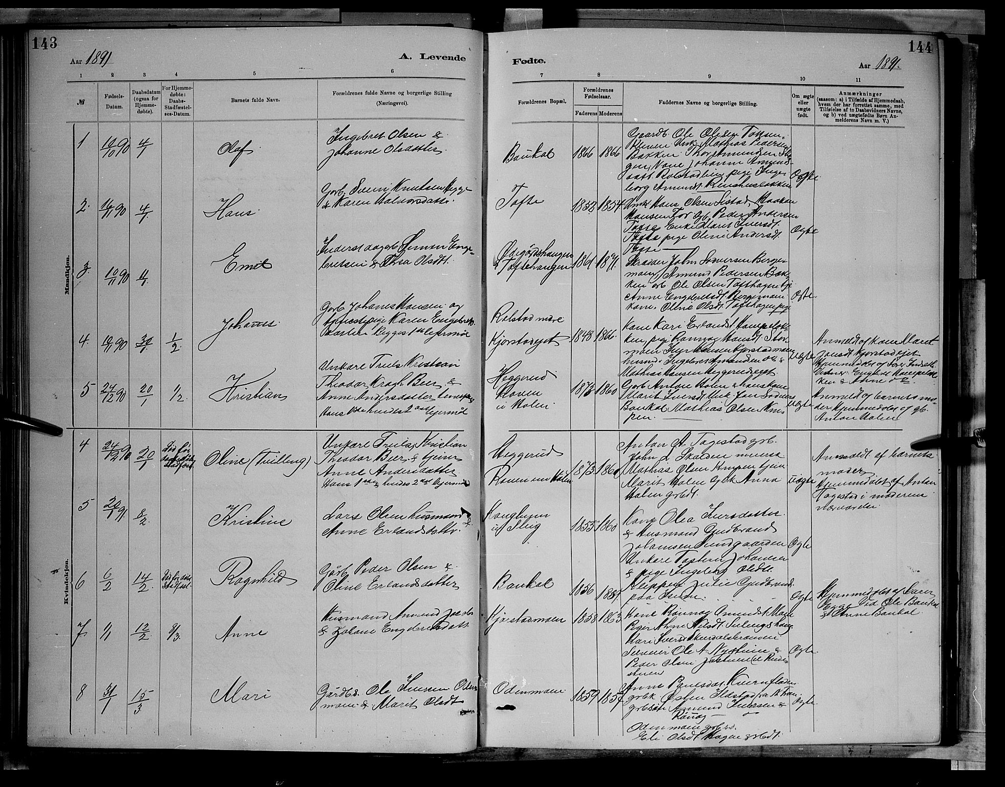 Sør-Fron prestekontor, AV/SAH-PREST-010/H/Ha/Hab/L0003: Parish register (copy) no. 3, 1884-1896, p. 143-144