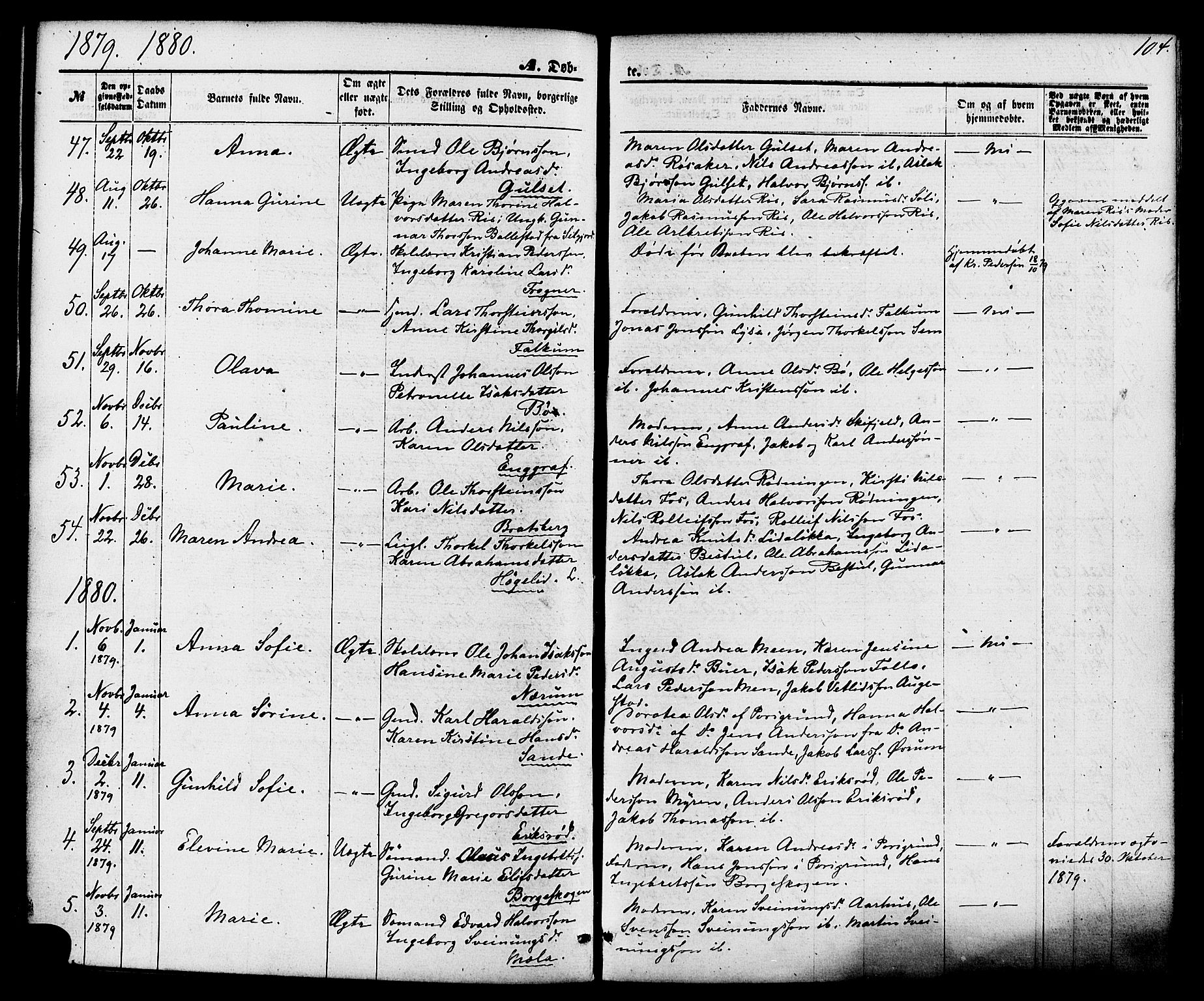 Gjerpen kirkebøker, AV/SAKO-A-265/F/Fa/L0009: Parish register (official) no. I 9, 1872-1885, p. 104