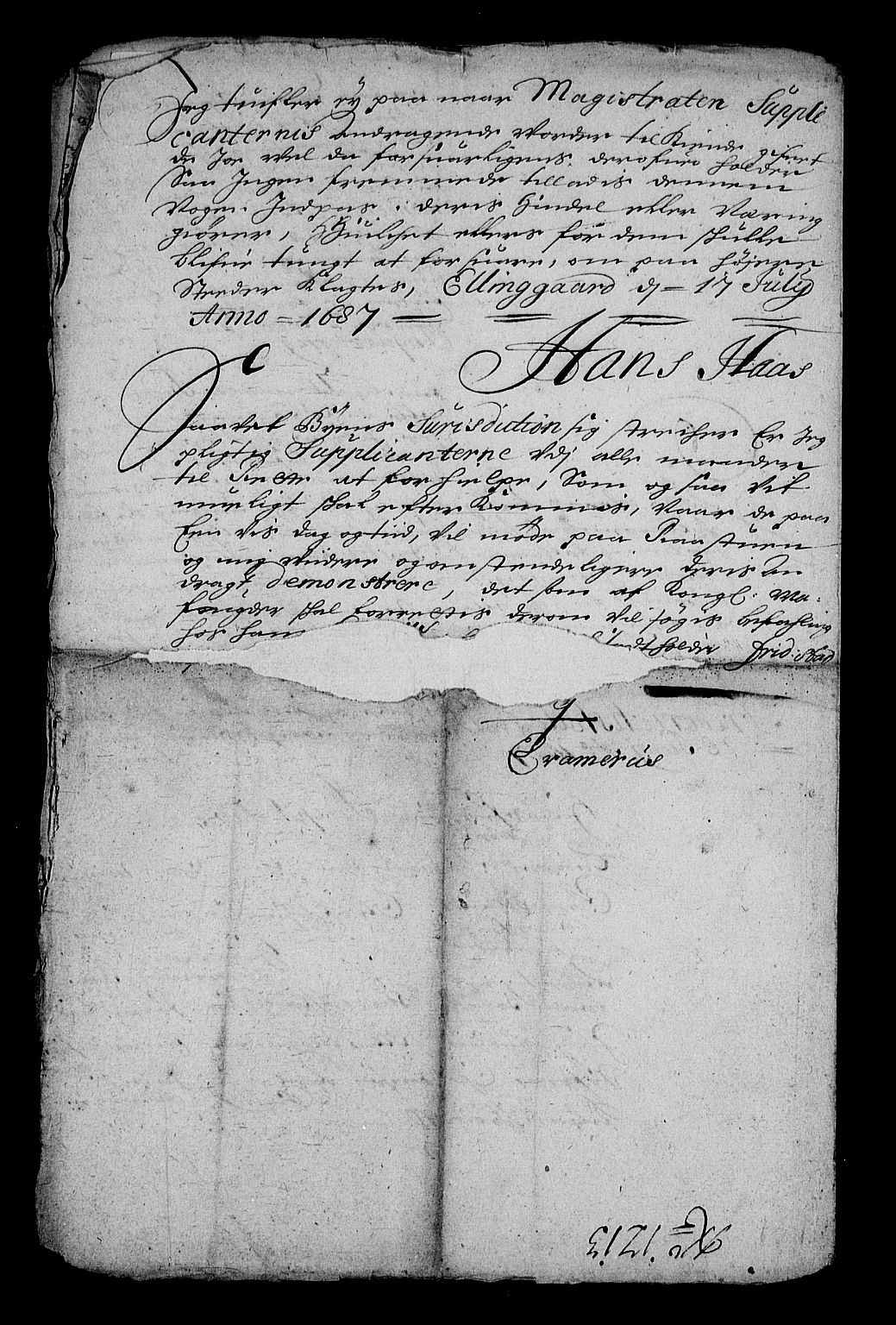 Stattholderembetet 1572-1771, RA/EA-2870/Af/L0002: Avskrifter av vedlegg til originale supplikker, nummerert i samsvar med supplikkbøkene, 1687-1689, p. 35