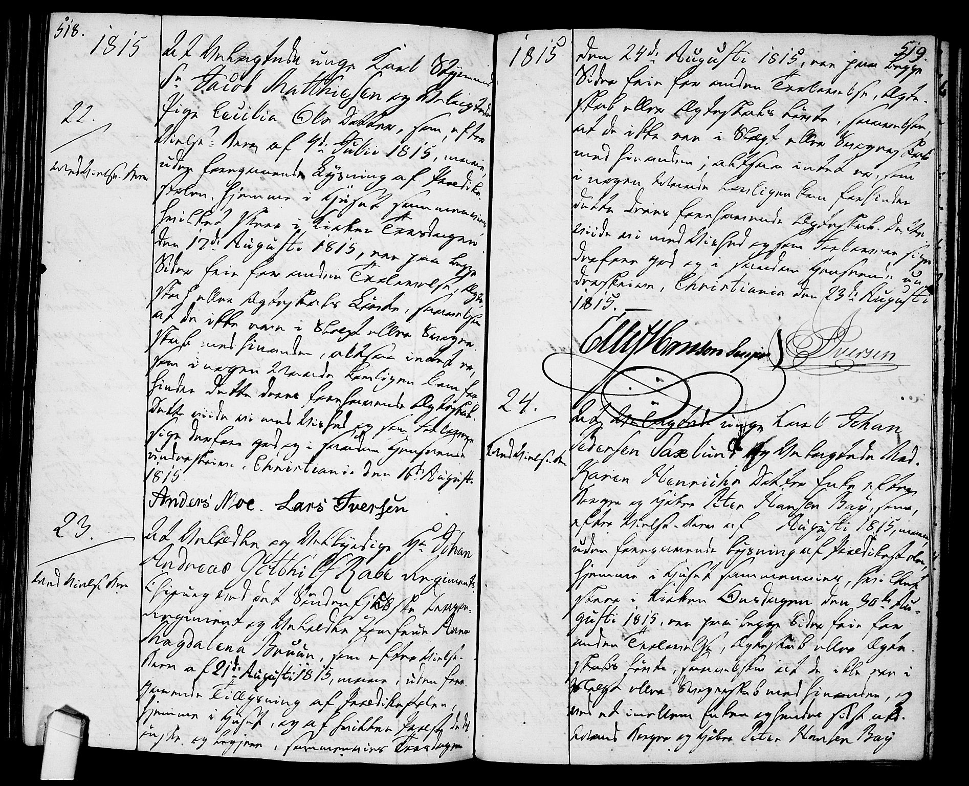 Oslo domkirke Kirkebøker, AV/SAO-A-10752/L/La/L0011: Best man's statements no. 11, 1807-1819, p. 518-519