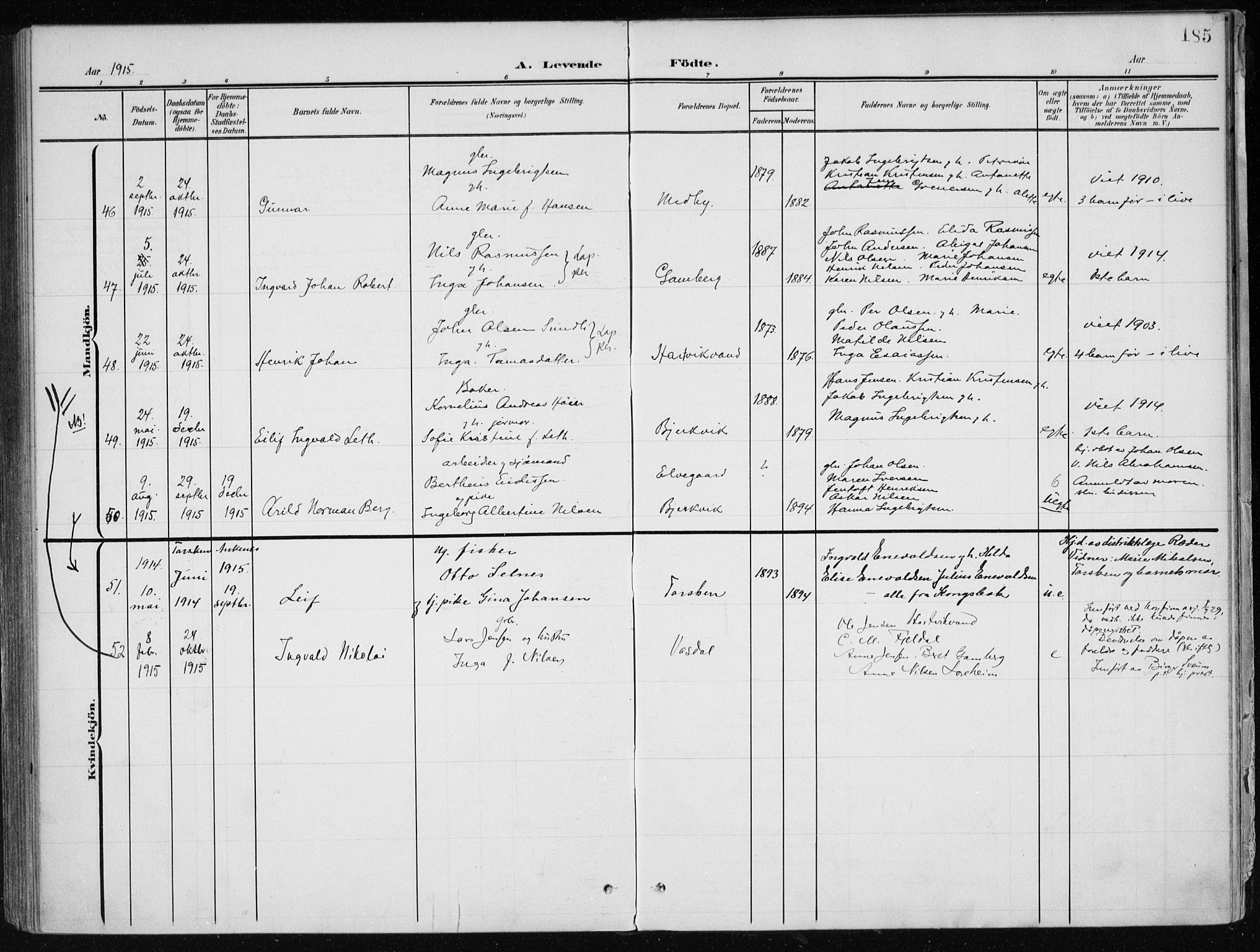 Ministerialprotokoller, klokkerbøker og fødselsregistre - Nordland, SAT/A-1459/866/L0941: Parish register (official) no. 866A04, 1901-1917, p. 185