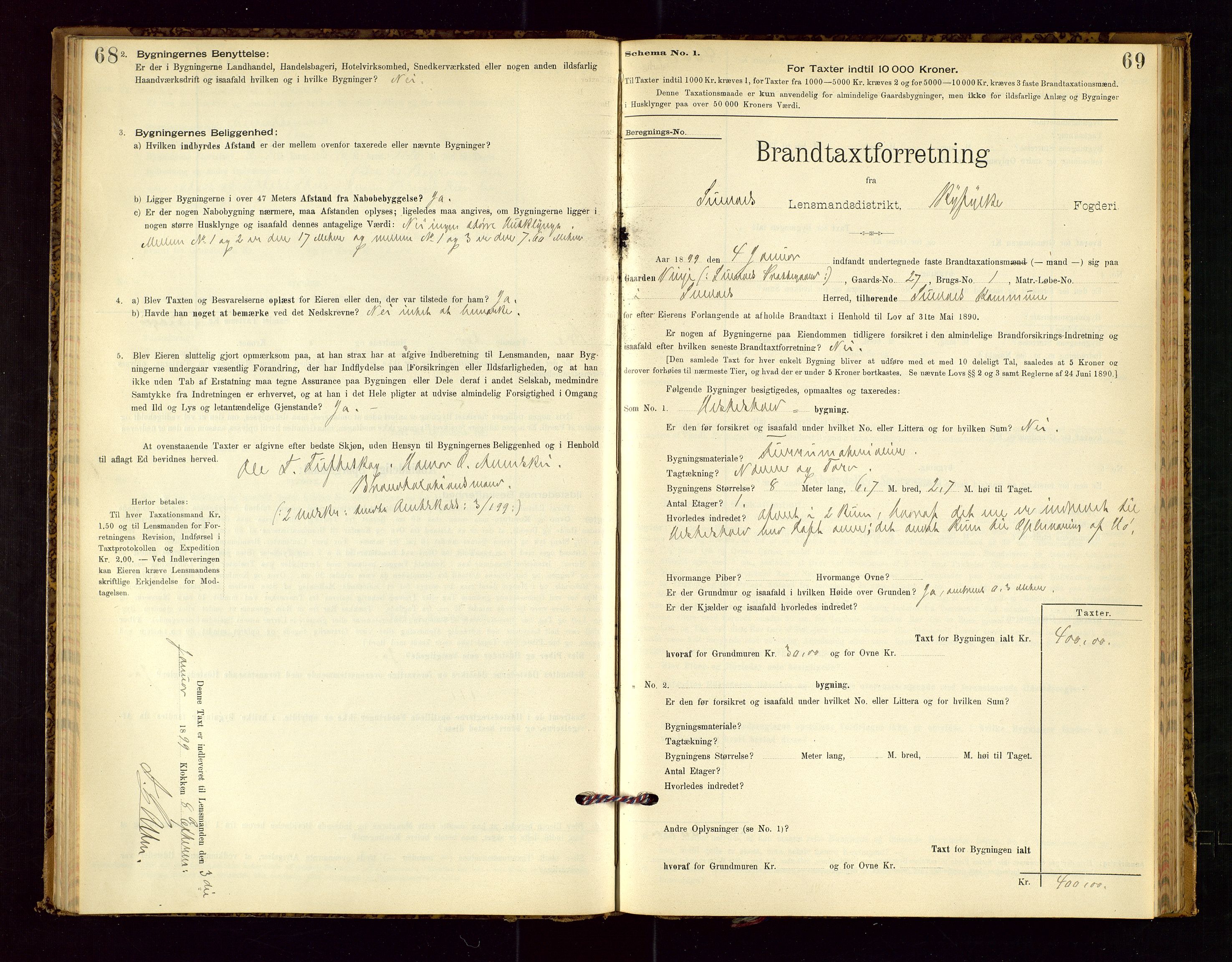 Suldal lensmannskontor, SAST/A-100419/Gob/L0001: "Brandtaxationsprotokol", 1894-1923, p. 68-69