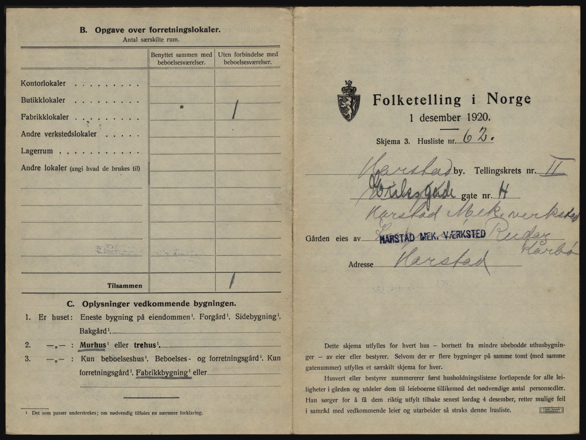 SATØ, 1920 census for Harstad, 1920, p. 227