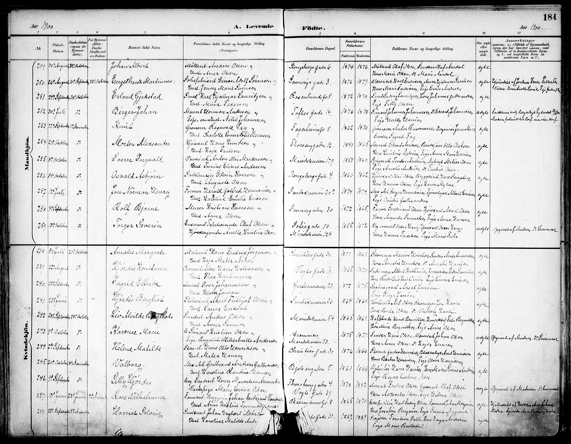 Sagene prestekontor Kirkebøker, SAO/A-10796/F/L0004: Parish register (official) no. 4, 1894-1904, p. 184