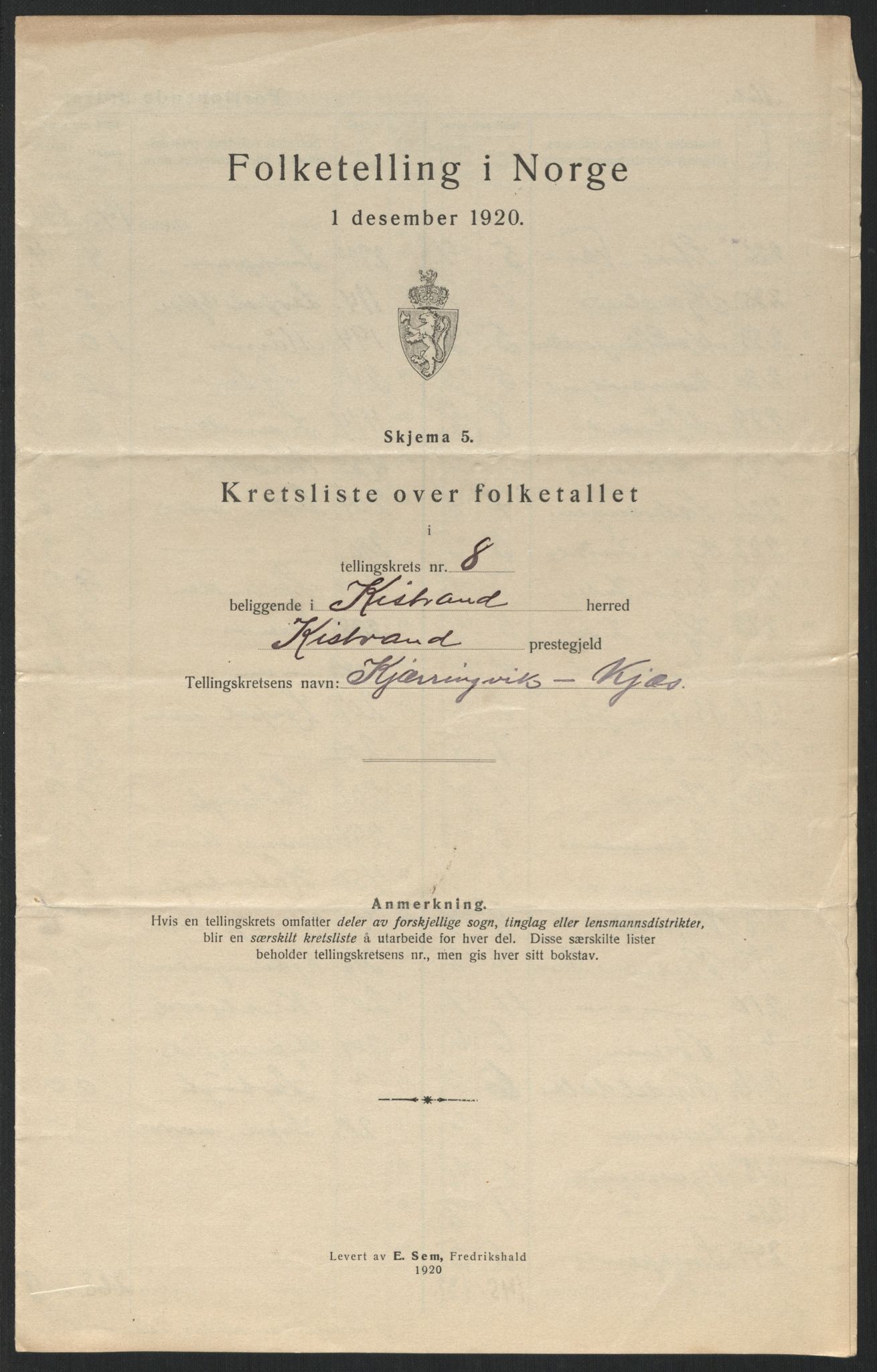 SATØ, 1920 census for Kistrand, 1920, p. 27