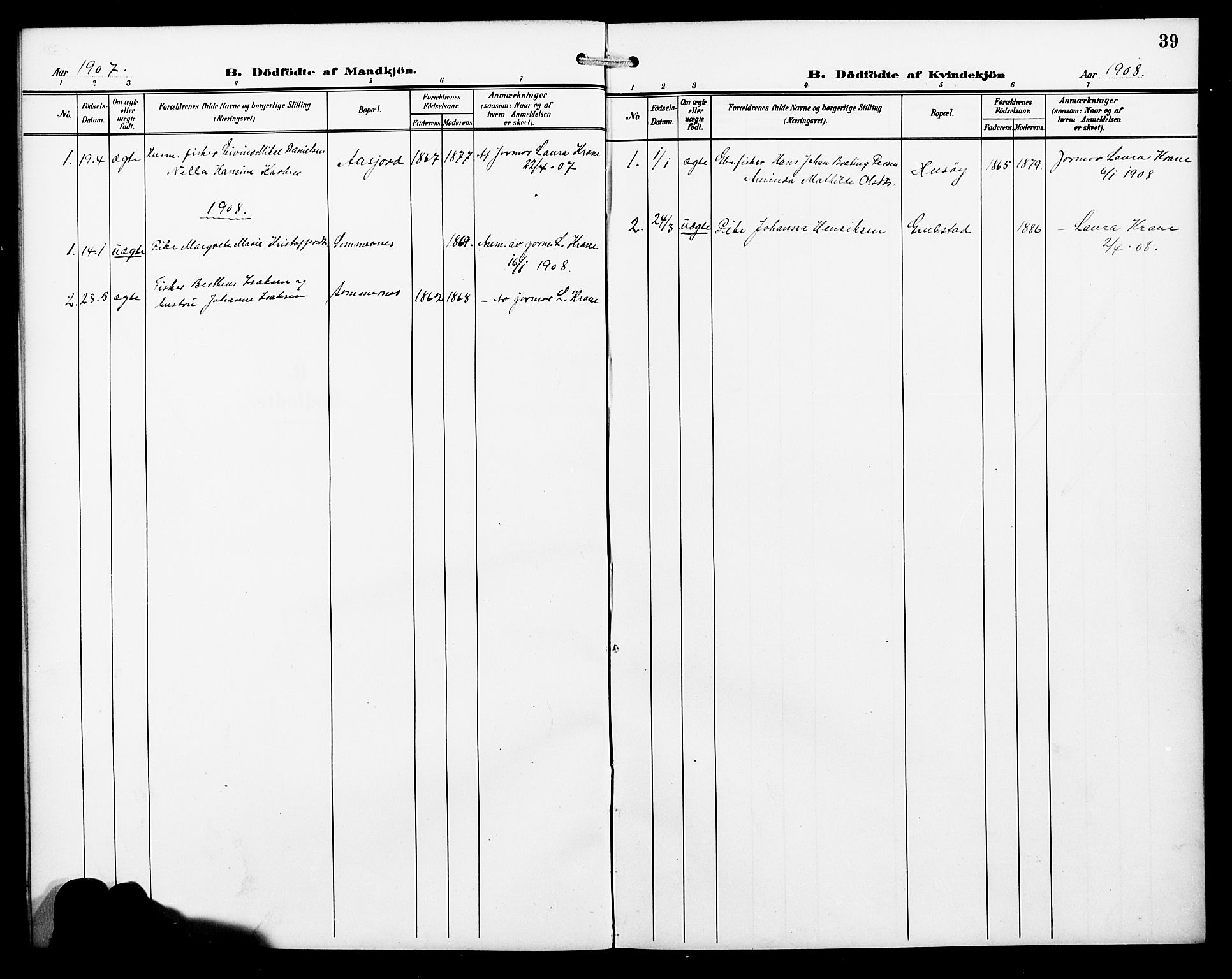 Ministerialprotokoller, klokkerbøker og fødselsregistre - Nordland, SAT/A-1459/857/L0829: Parish register (copy) no. 857C04, 1906-1916, p. 39