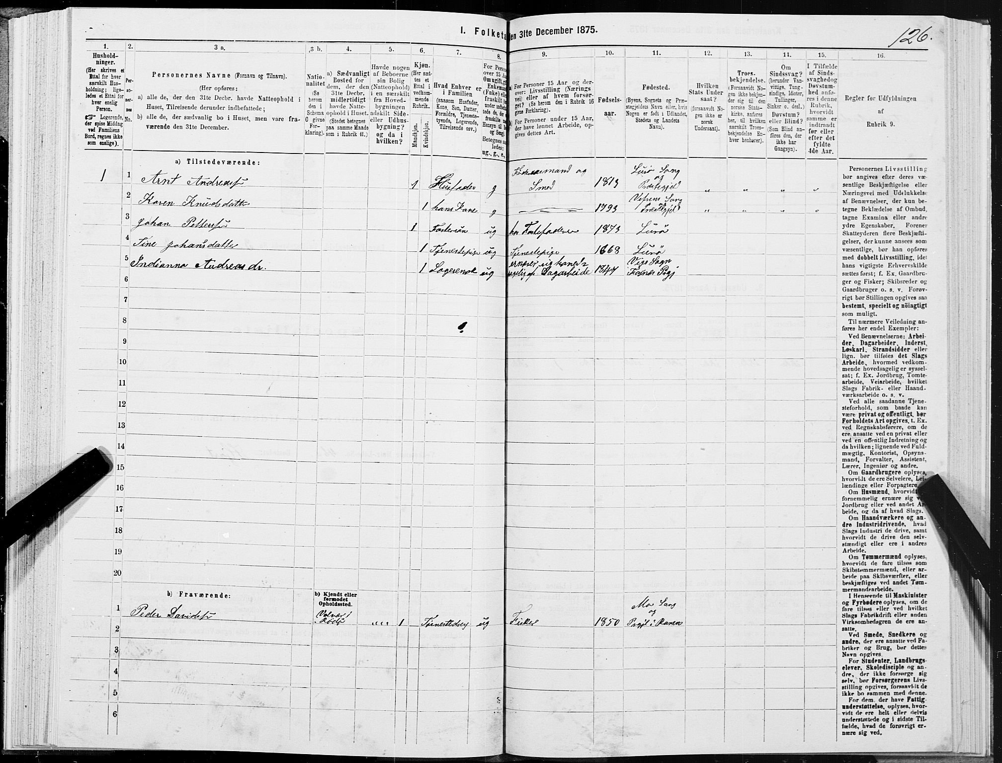 SAT, 1875 census for 1834P Lurøy, 1875, p. 2126