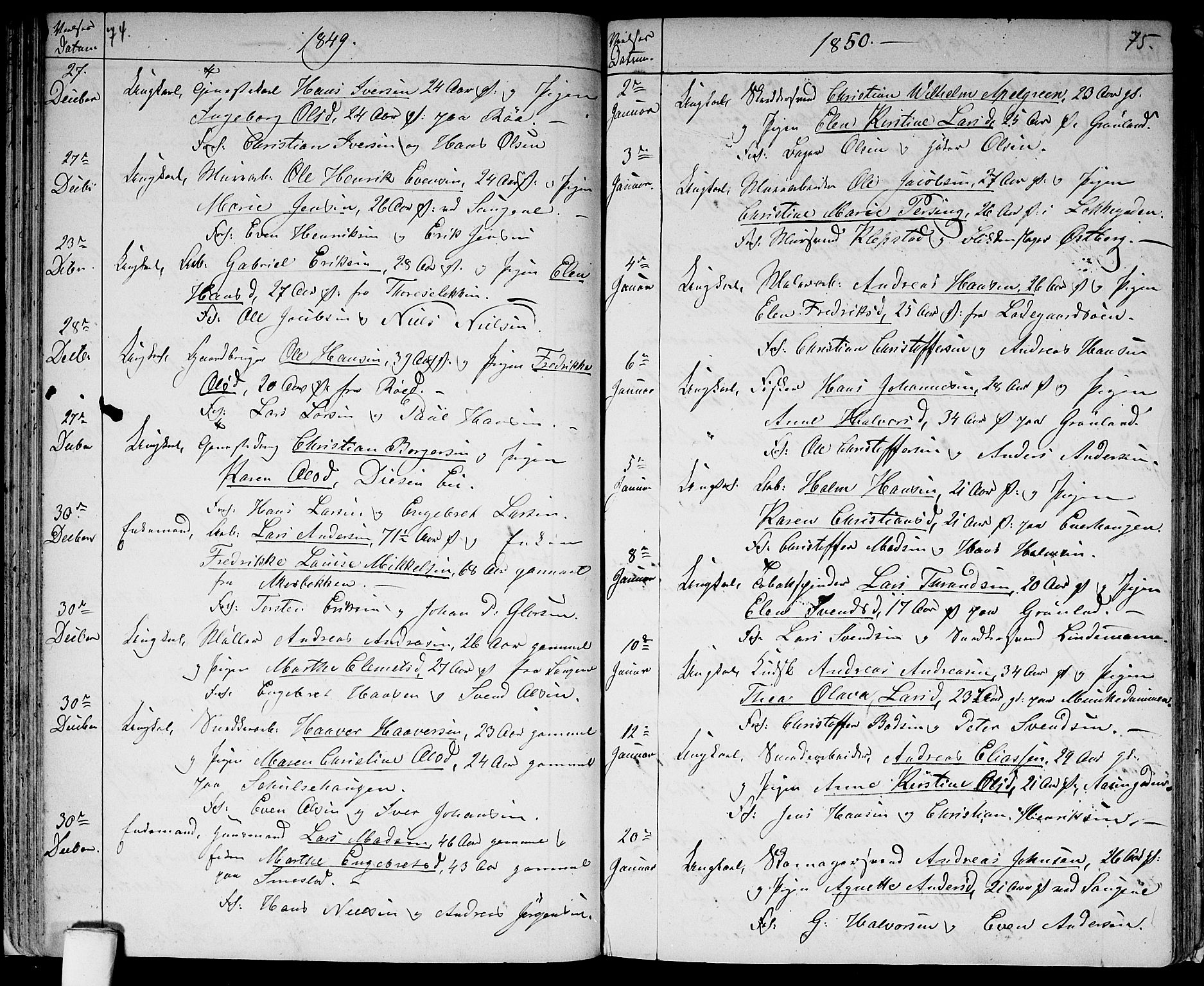 Aker prestekontor kirkebøker, SAO/A-10861/G/L0011: Parish register (copy) no. 11, 1846-1859, p. 74-75