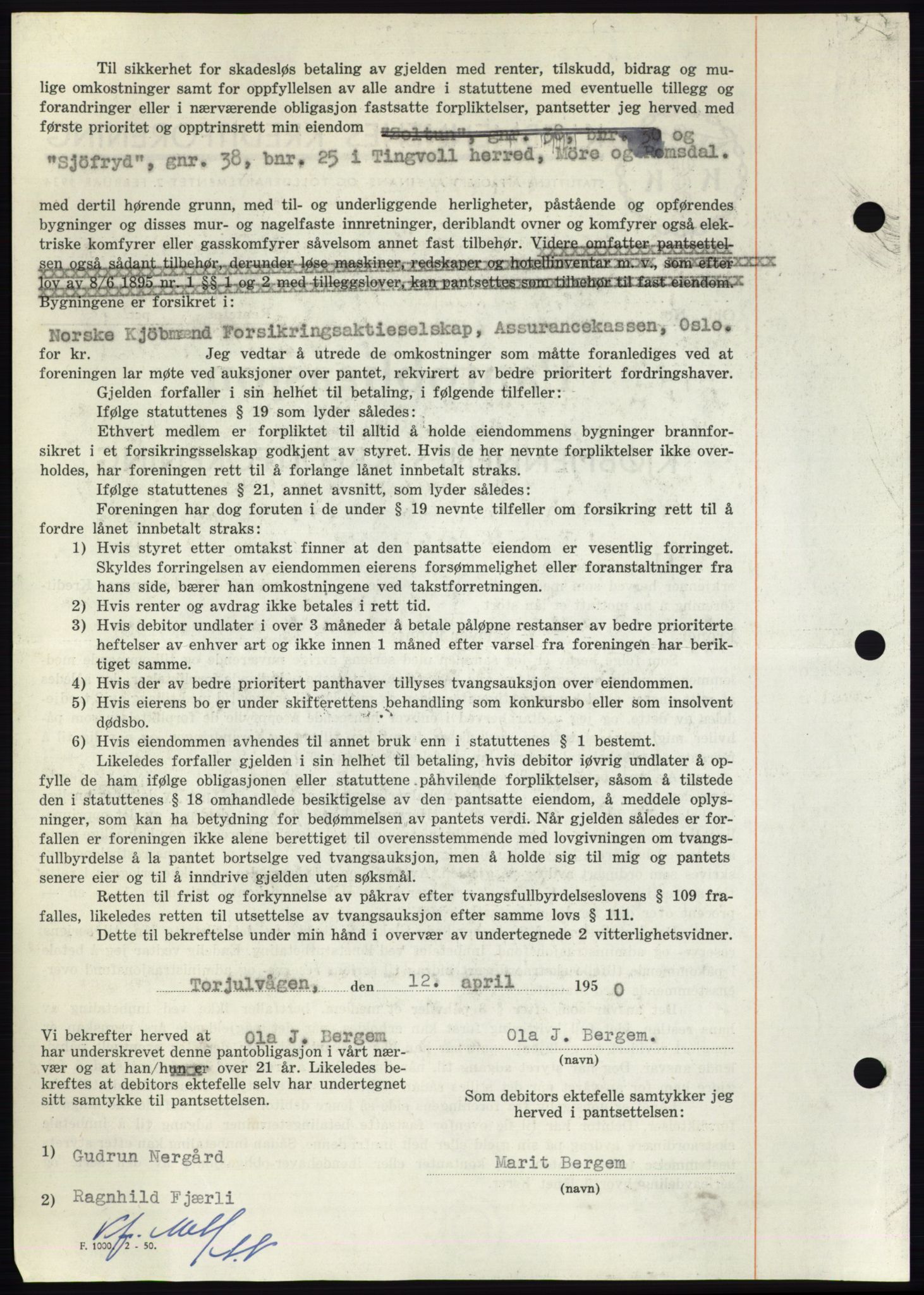 Nordmøre sorenskriveri, AV/SAT-A-4132/1/2/2Ca: Mortgage book no. B104, 1950-1950, Diary no: : 1651/1950