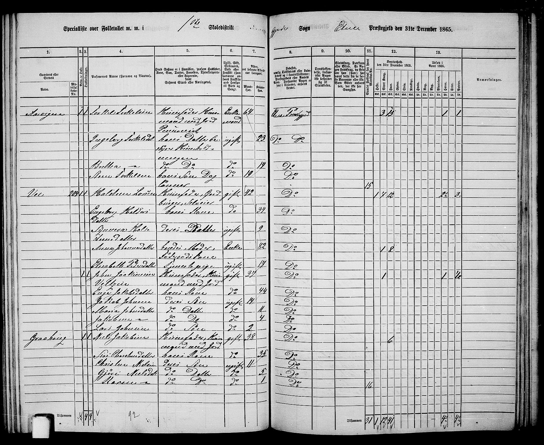 RA, 1865 census for Etne, 1865, p. 150