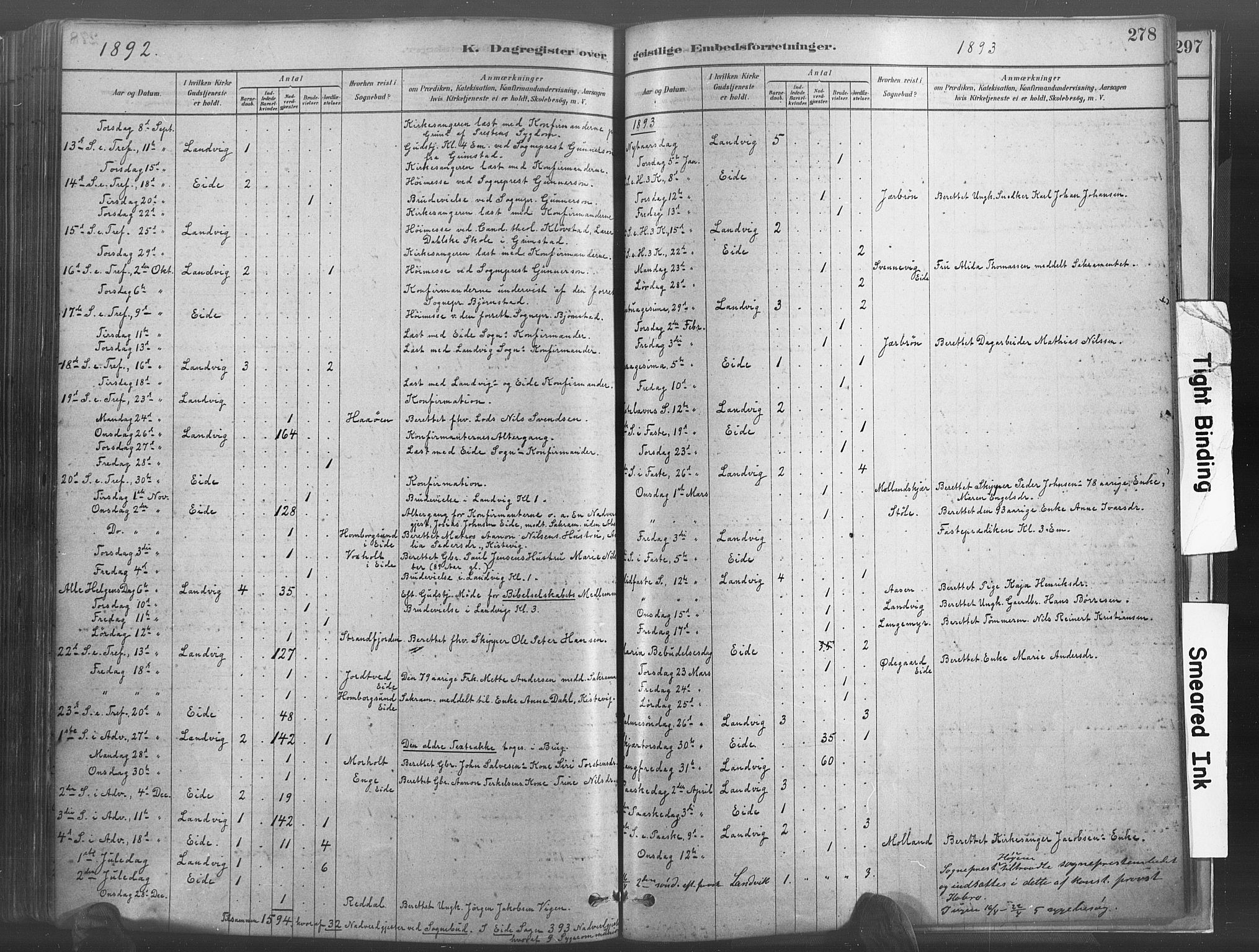 Hommedal sokneprestkontor, AV/SAK-1111-0023/F/Fa/Fab/L0006: Parish register (official) no. A 6, 1878-1897, p. 278