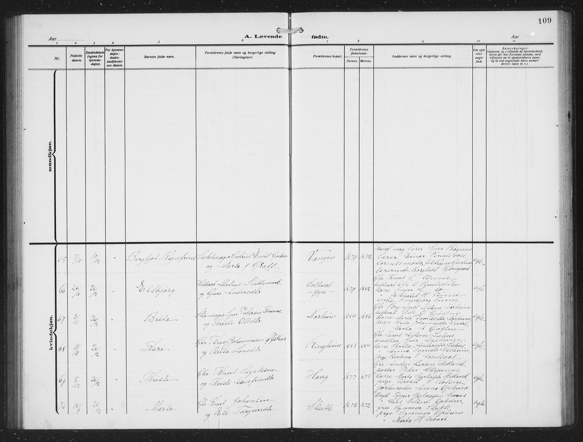 Voss sokneprestembete, SAB/A-79001/H/Hab: Parish register (copy) no. C 3, 1909-1920, p. 109
