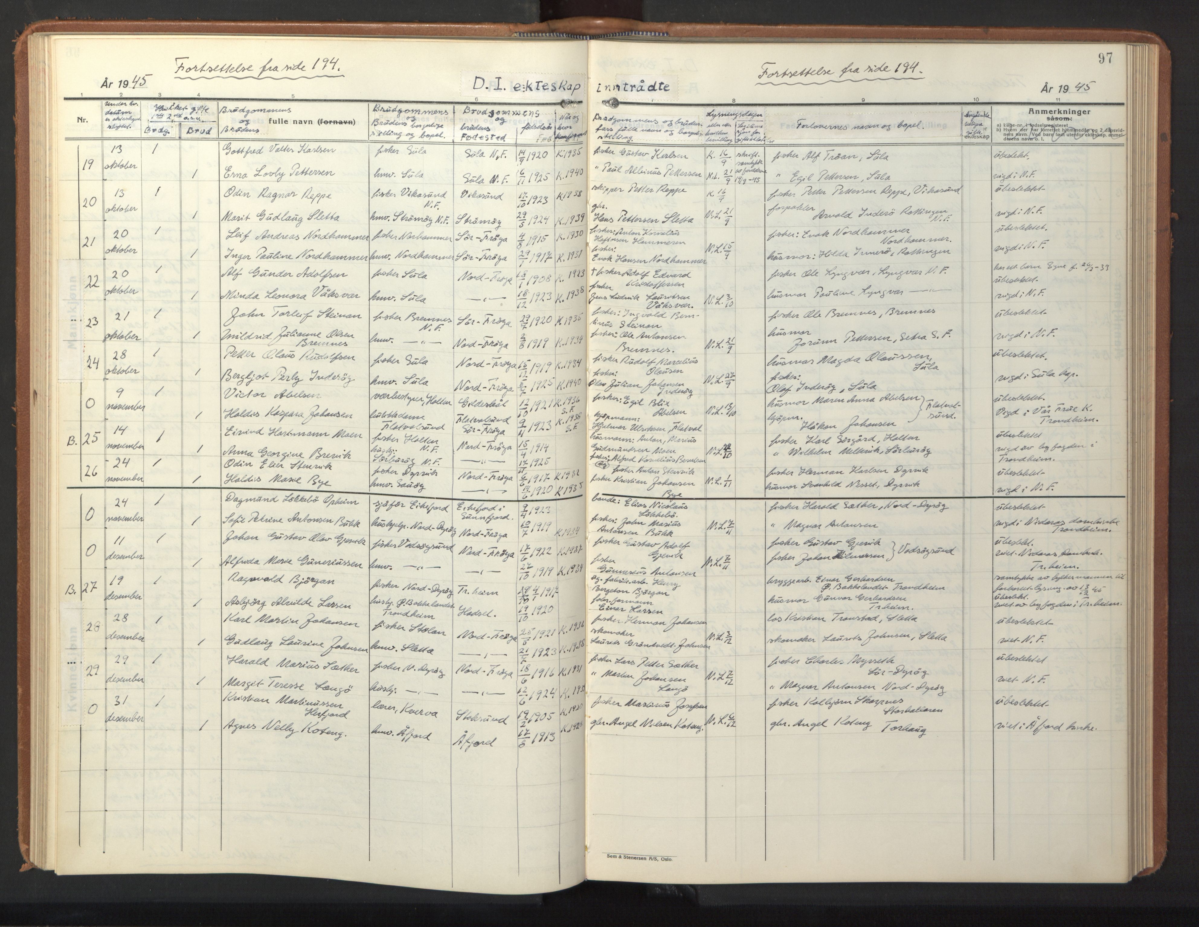 Ministerialprotokoller, klokkerbøker og fødselsregistre - Sør-Trøndelag, SAT/A-1456/640/L0590: Parish register (copy) no. 640C07, 1935-1948, p. 97