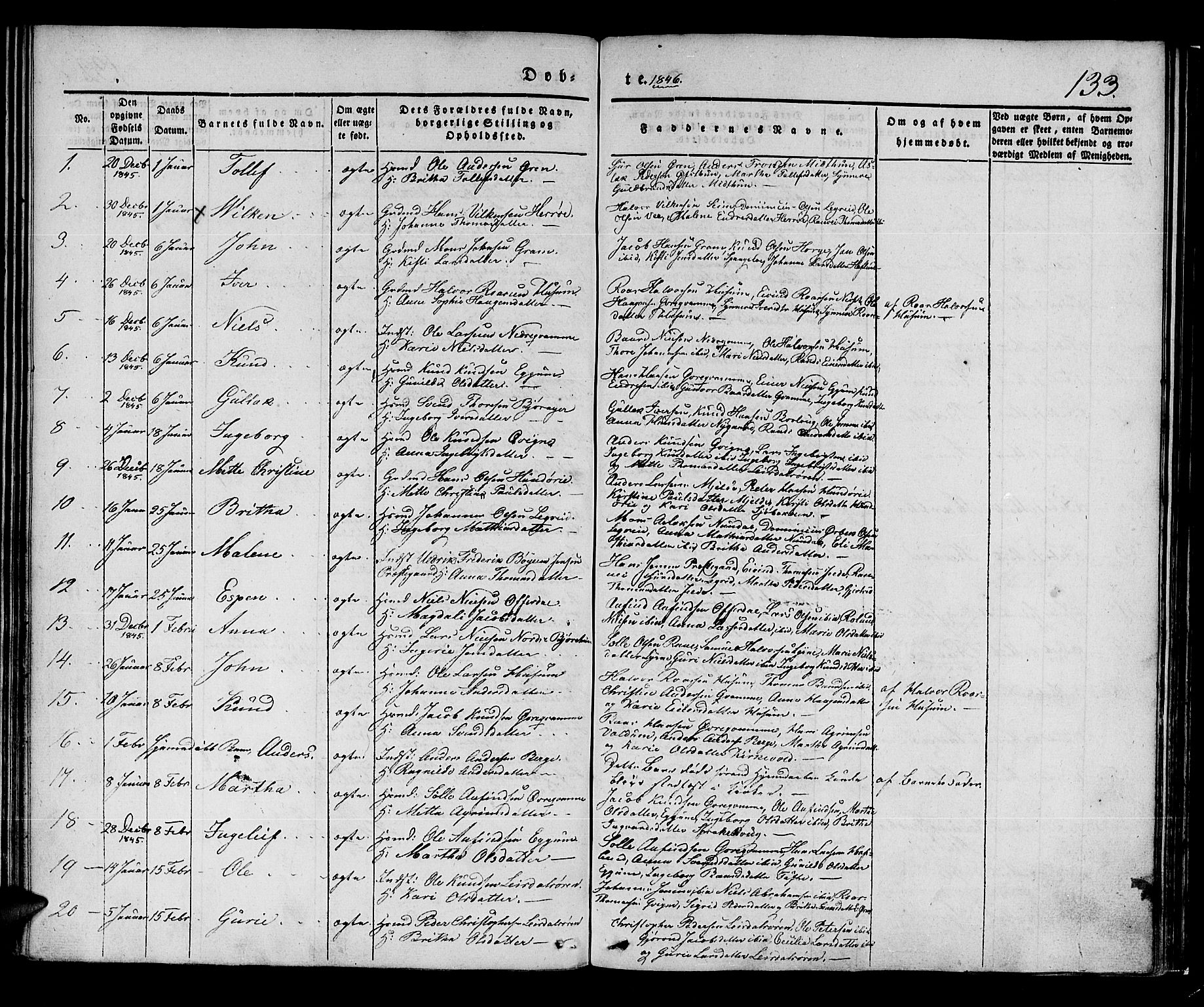 Lærdal sokneprestembete, AV/SAB-A-81201: Parish register (official) no. A 6, 1835-1849, p. 133