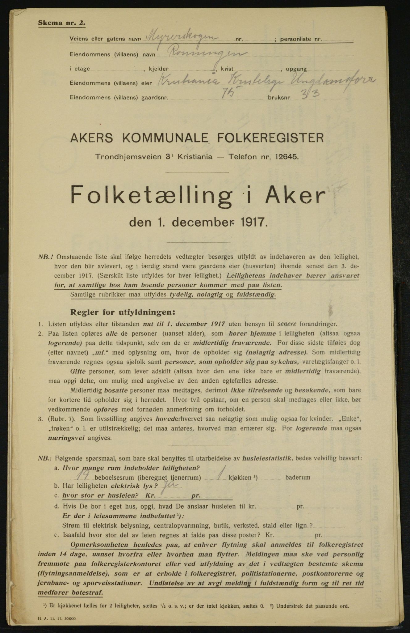 OBA, Municipal Census 1917 for Aker, 1917, p. 14183