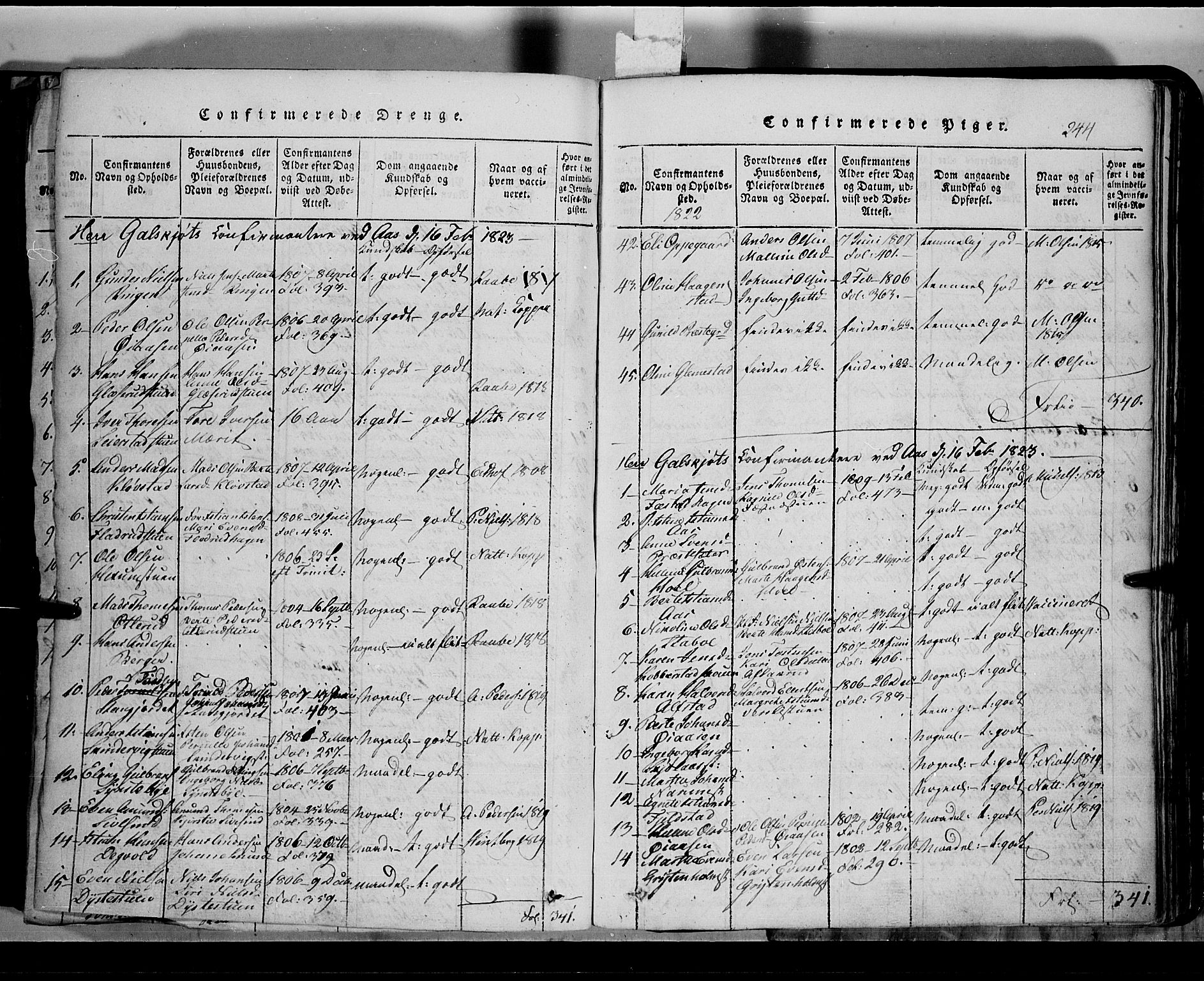 Toten prestekontor, SAH/PREST-102/H/Ha/Hab/L0002: Parish register (copy) no. 2, 1820-1827, p. 244