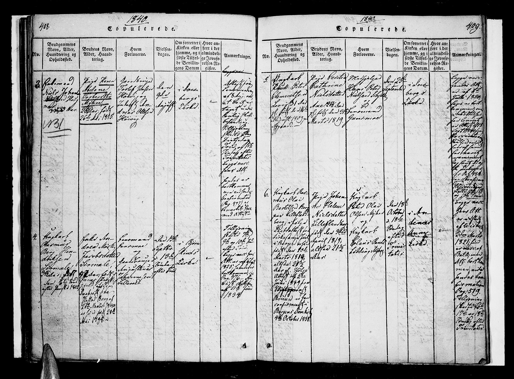 Ministerialprotokoller, klokkerbøker og fødselsregistre - Nordland, AV/SAT-A-1459/897/L1395: Parish register (official) no. 897A03, 1820-1841, p. 408-409